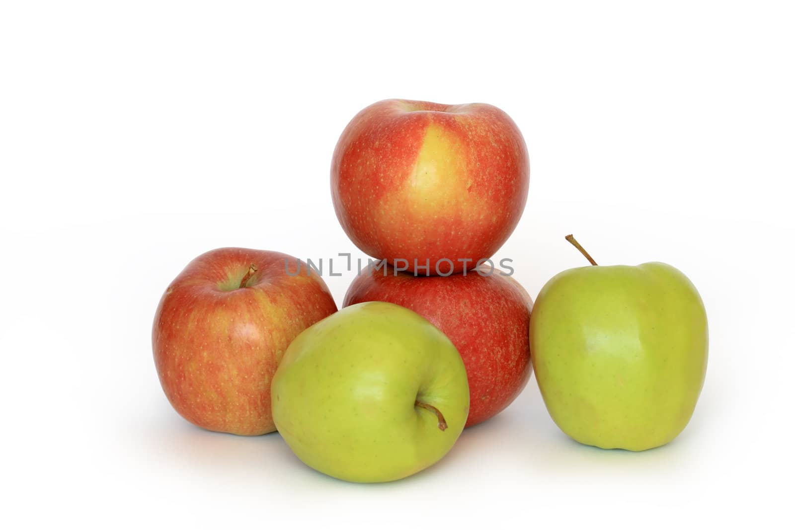 Few red and green apples isolated on white background with clipping path