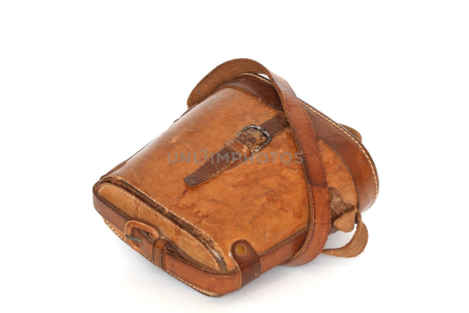 Antique ginger leather case isolated on white with clipping path