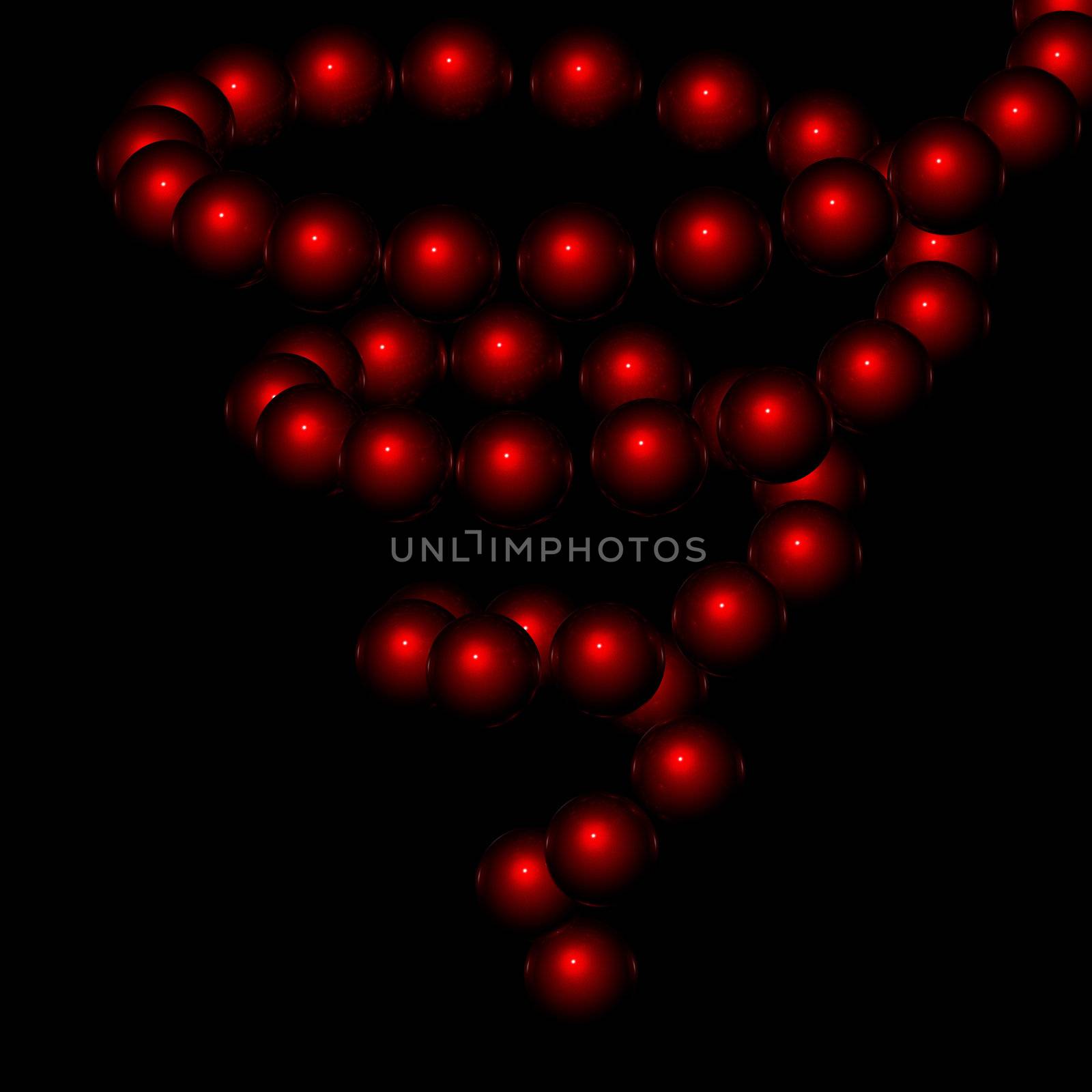 rendering of an spiral structure made of sphere on a black background