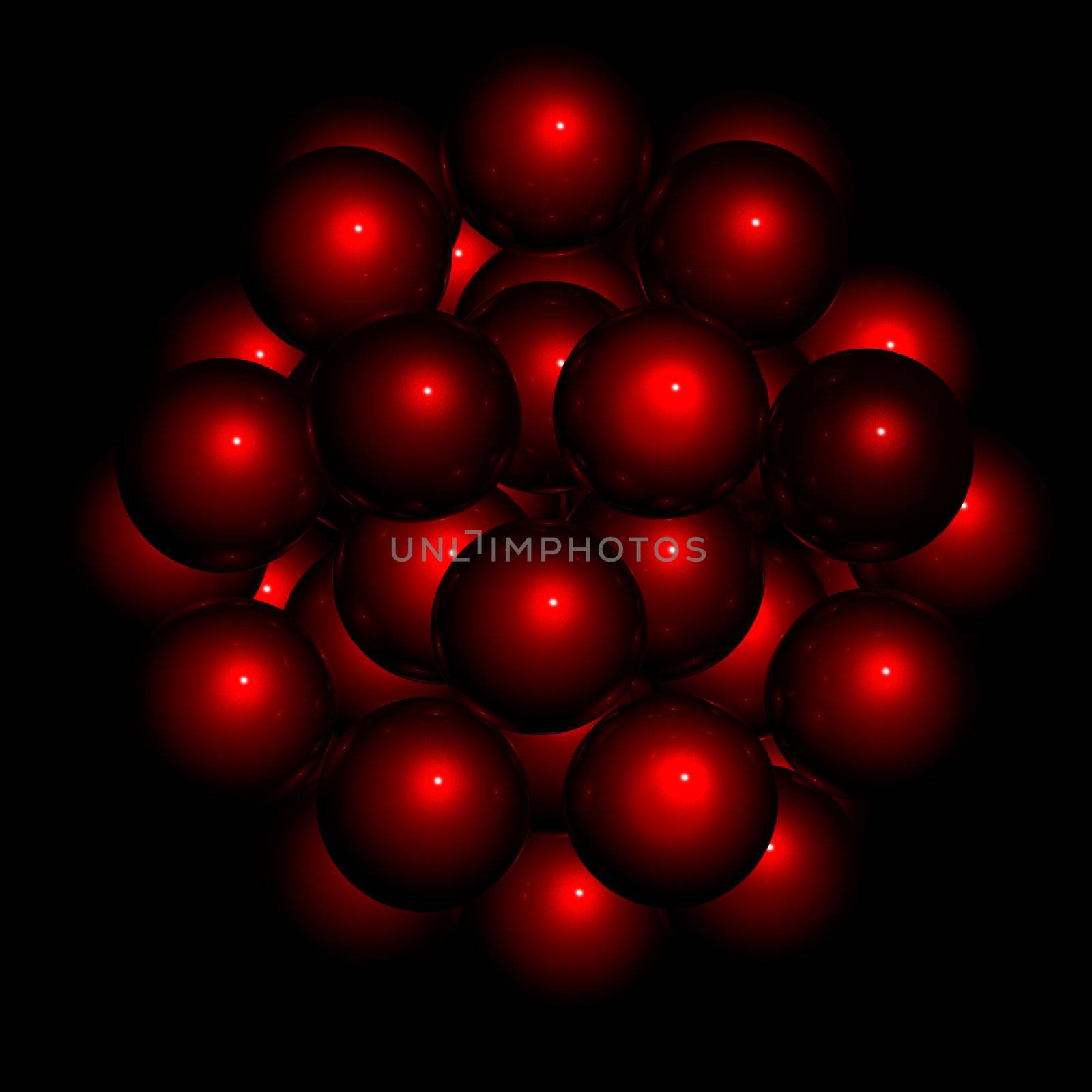 rendering of an abstract structure made of sphere on a white background