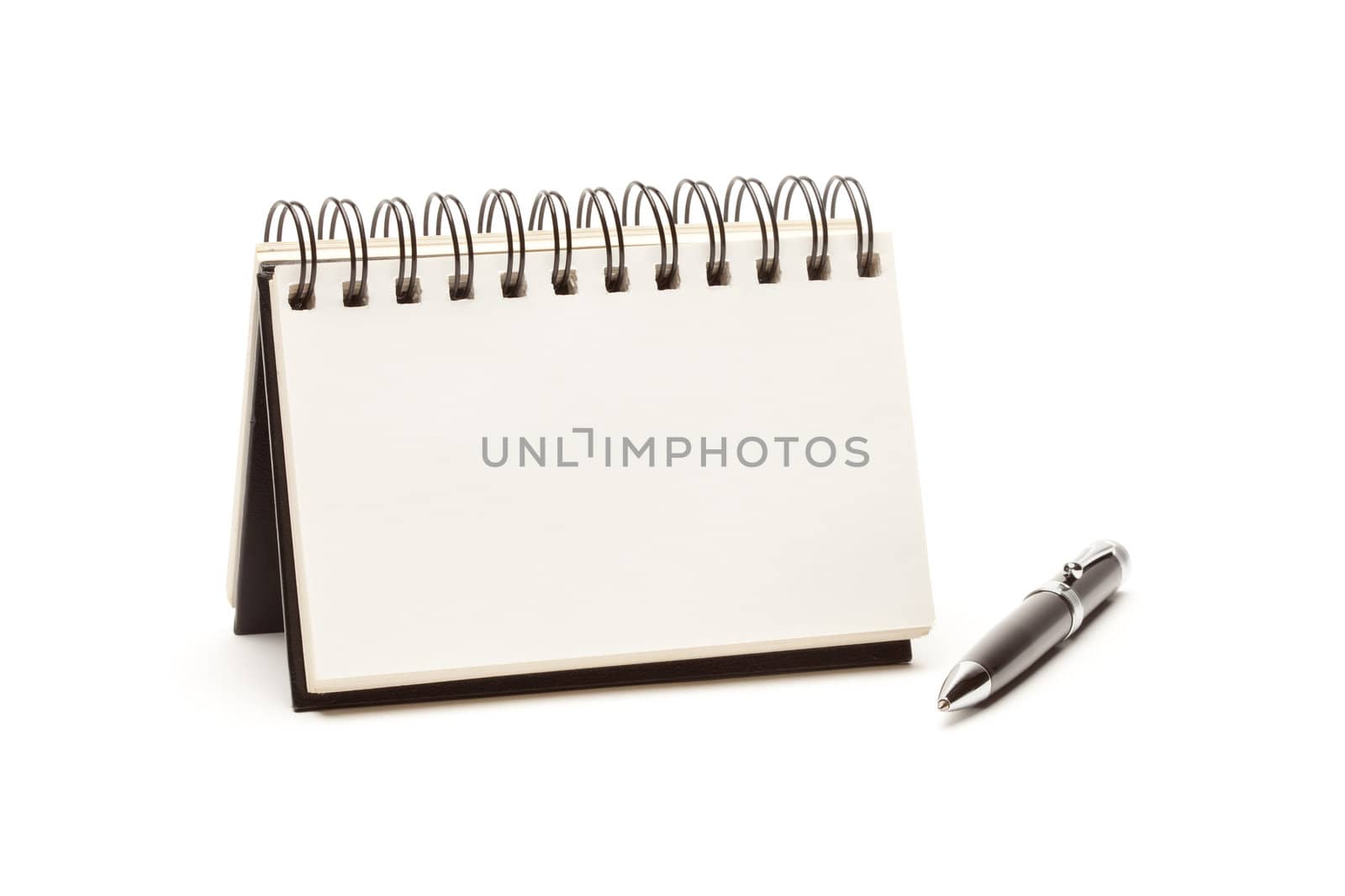 Blank Spiral Note Pad and Pen Isolated on White.
