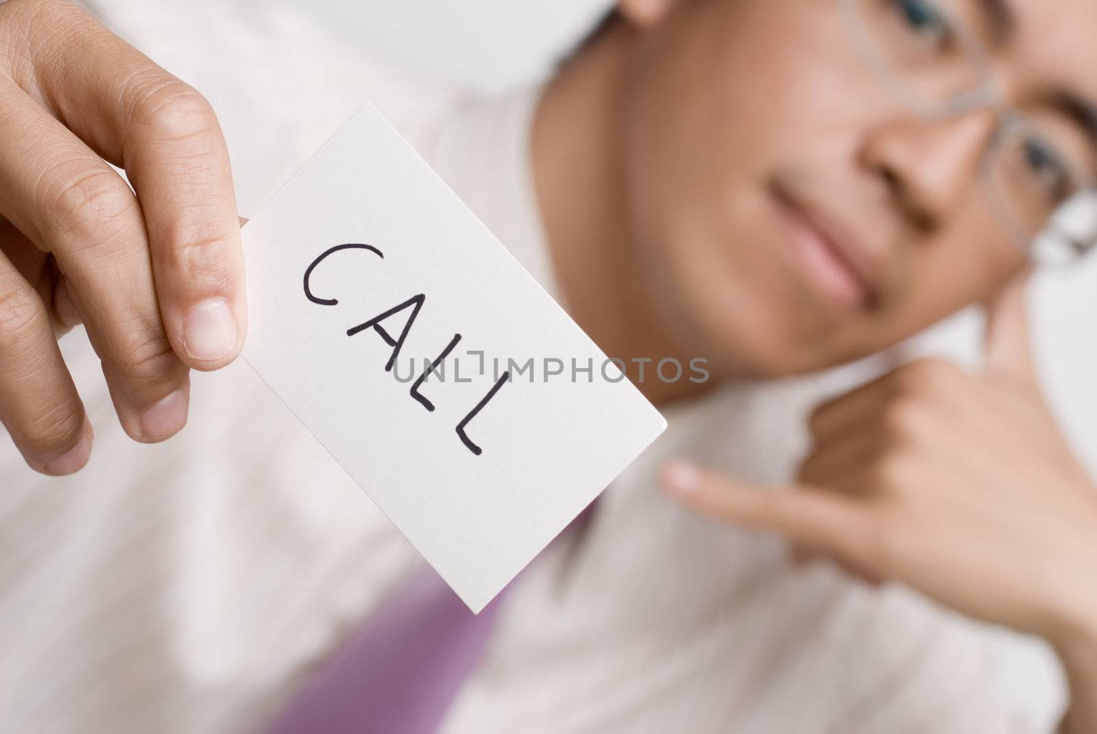 Business man need call on white background.
