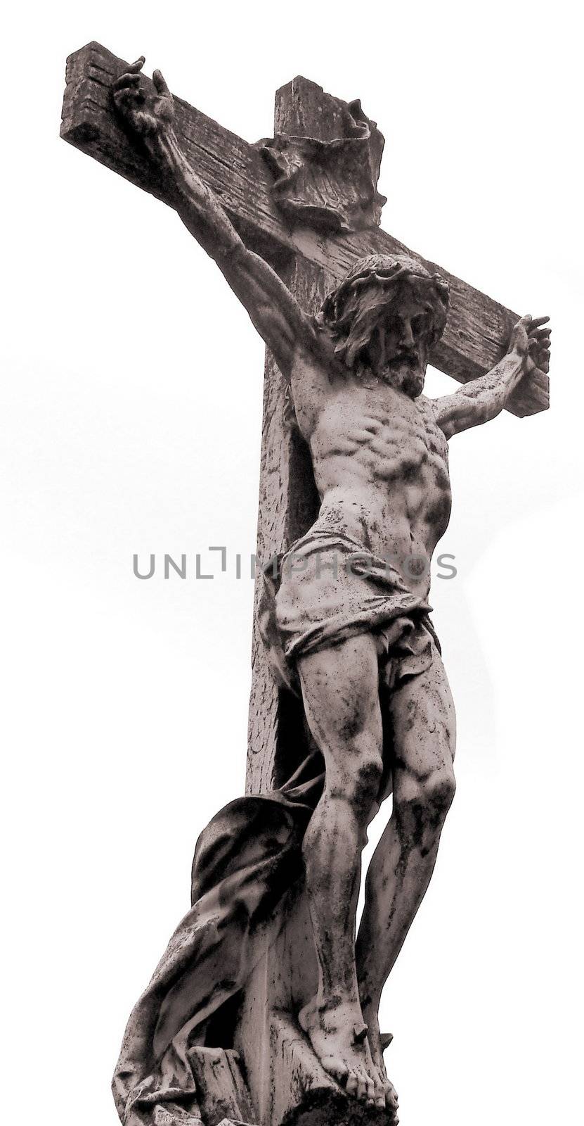 Ancient marble statue of crucified Jesus Christ
