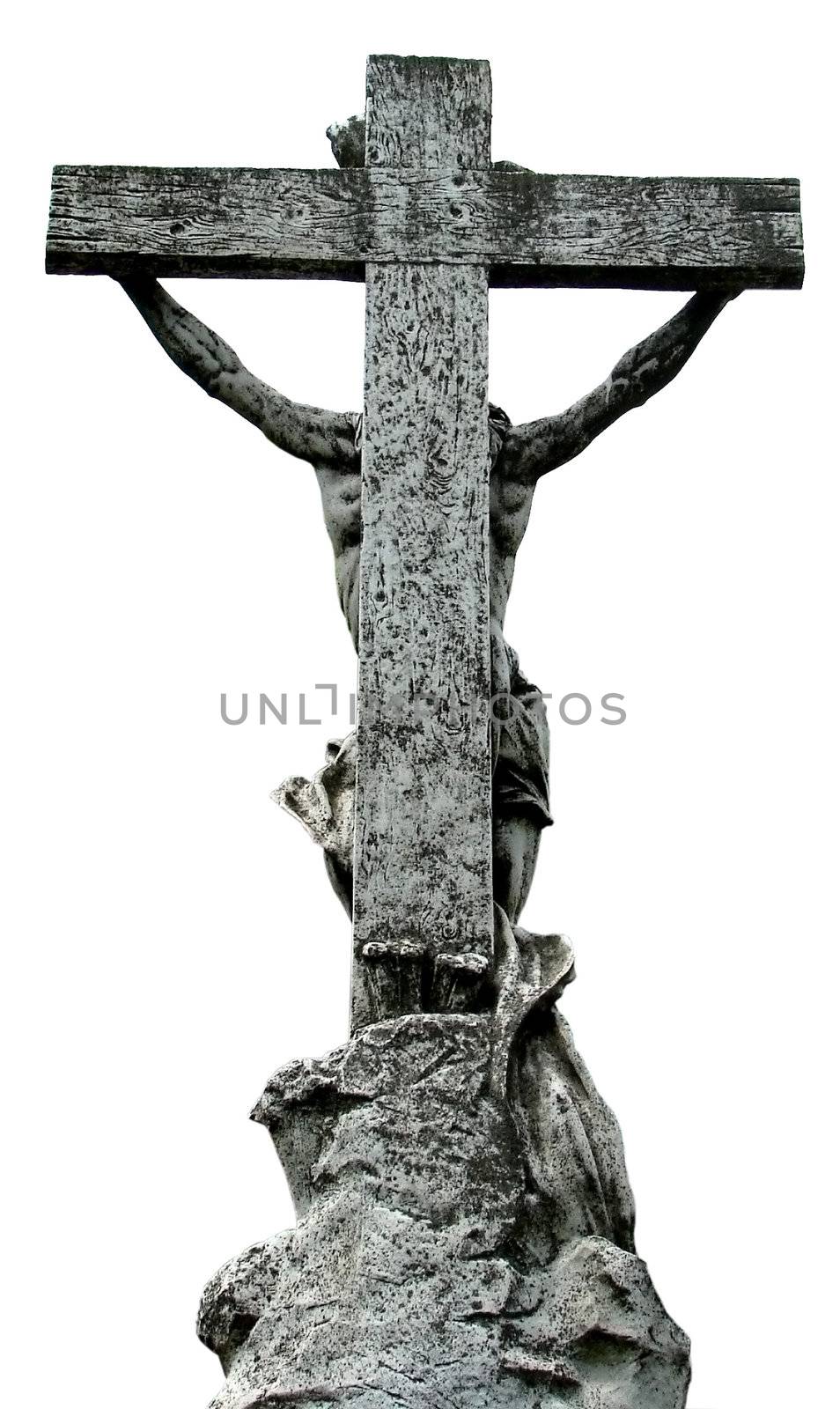 Ancient marble statue of crucified Jesus Christ by fotosergio