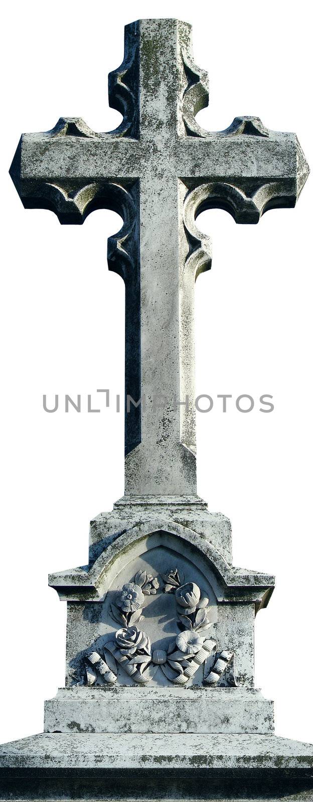 Ancient marble Christian Holy cross in old cemetery by fotosergio