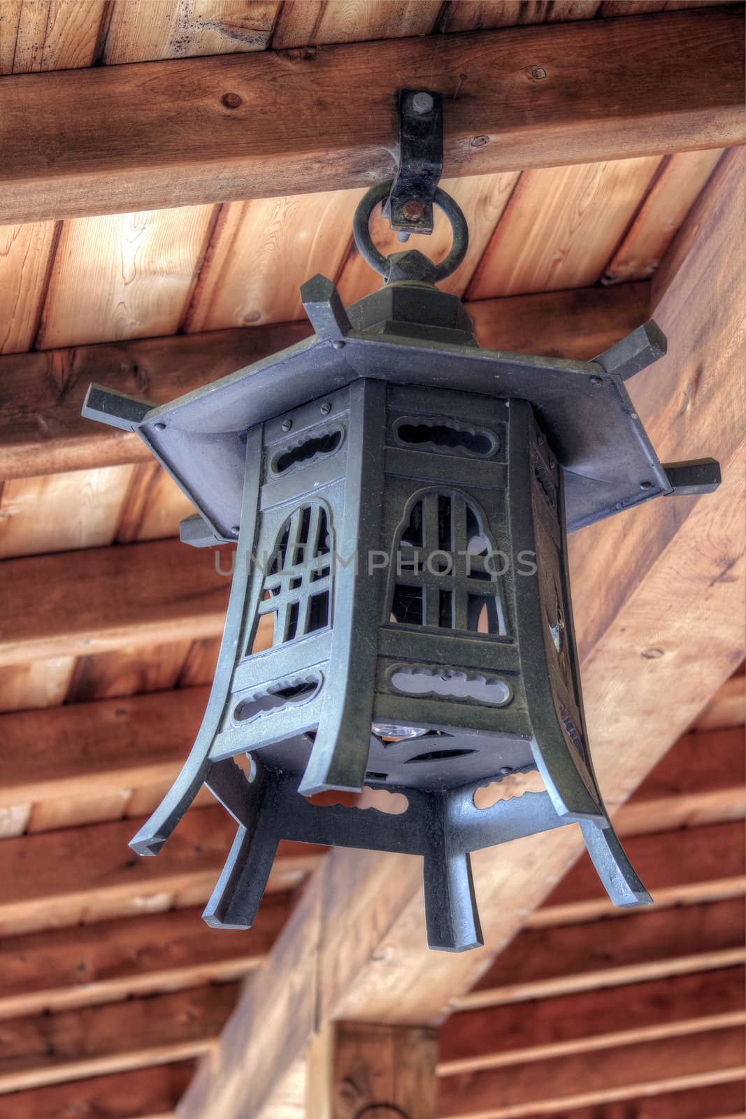 Japanese Lantern Hanging on the Wood Ceiling