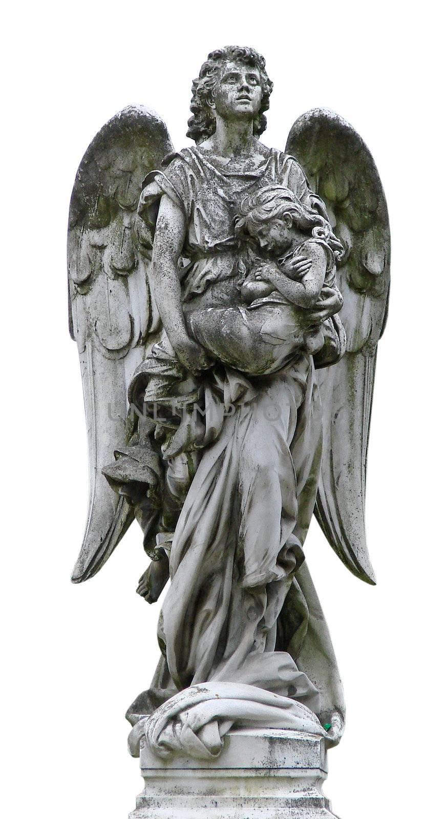 Isolated mature marble angel figurine sculpture