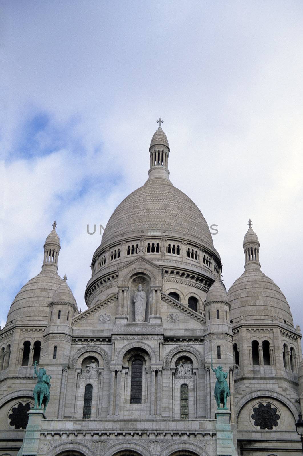 Detail of the upper portion of Sacre Coeur in Paris, France.