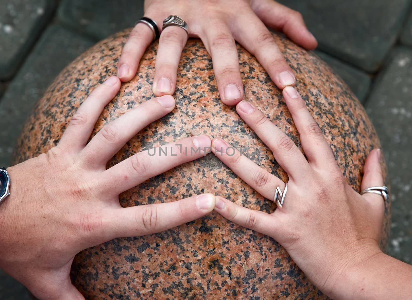 Protected. Marble sphere and three palms.