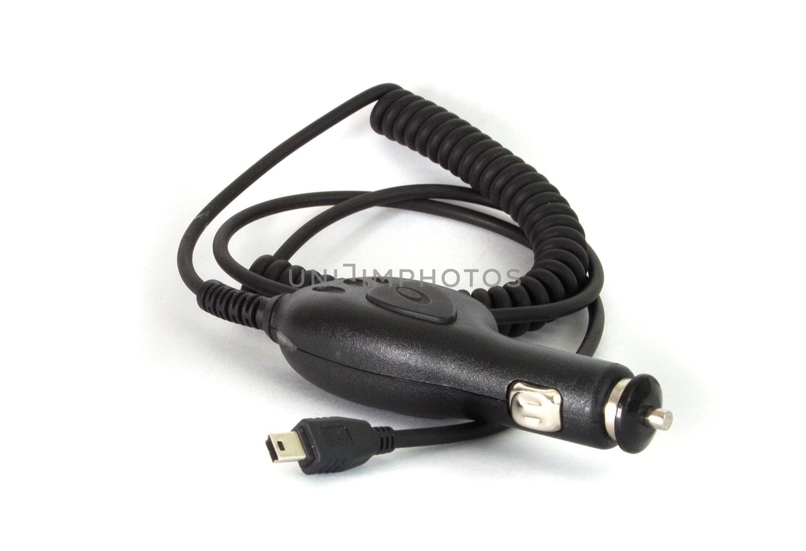Automobile travel charger on white background