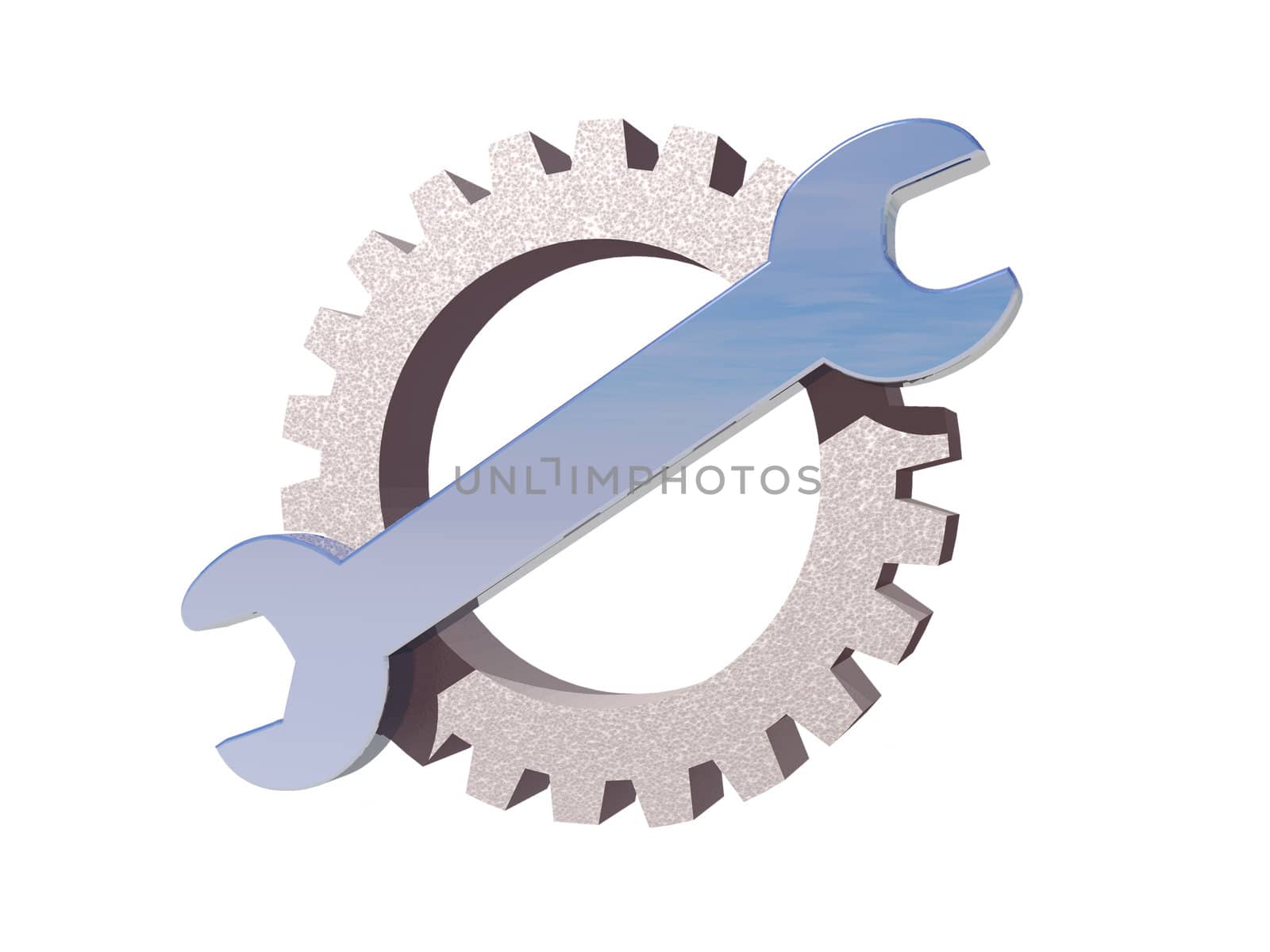 wrench and gear logo on white background - 3d illustration
