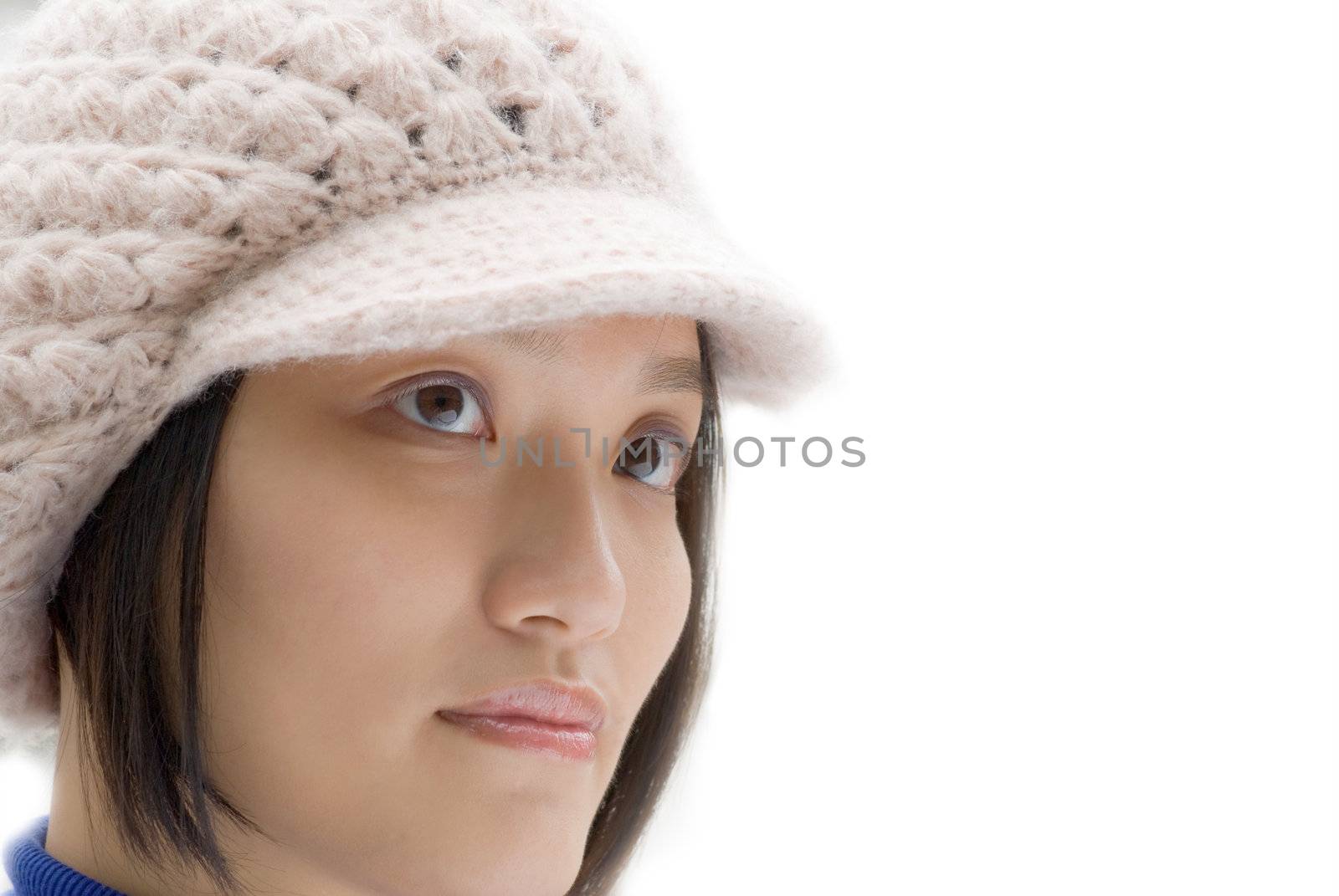 Asian beauty portrait with white had isolated.