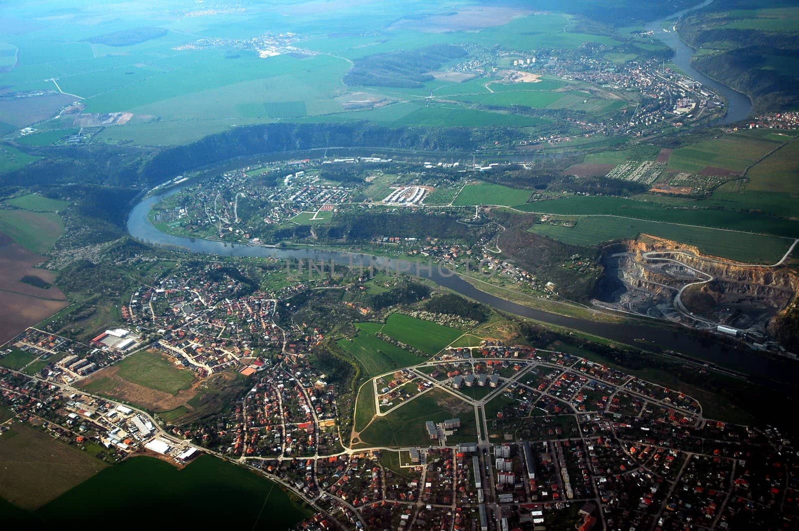 view at country from plane, horizontally framed shot