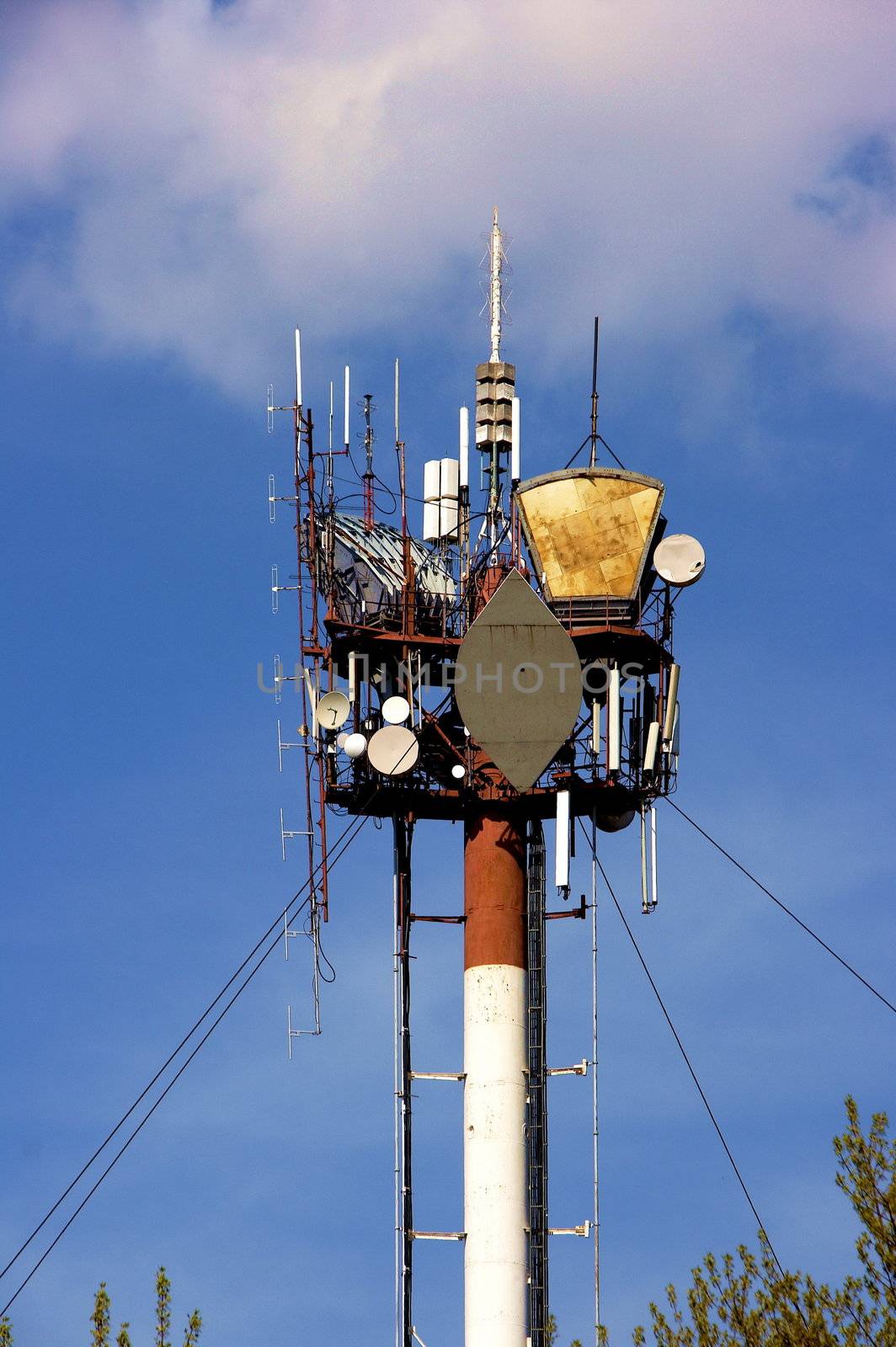 Peak of communication Hi-Tek mast with lights and antennas