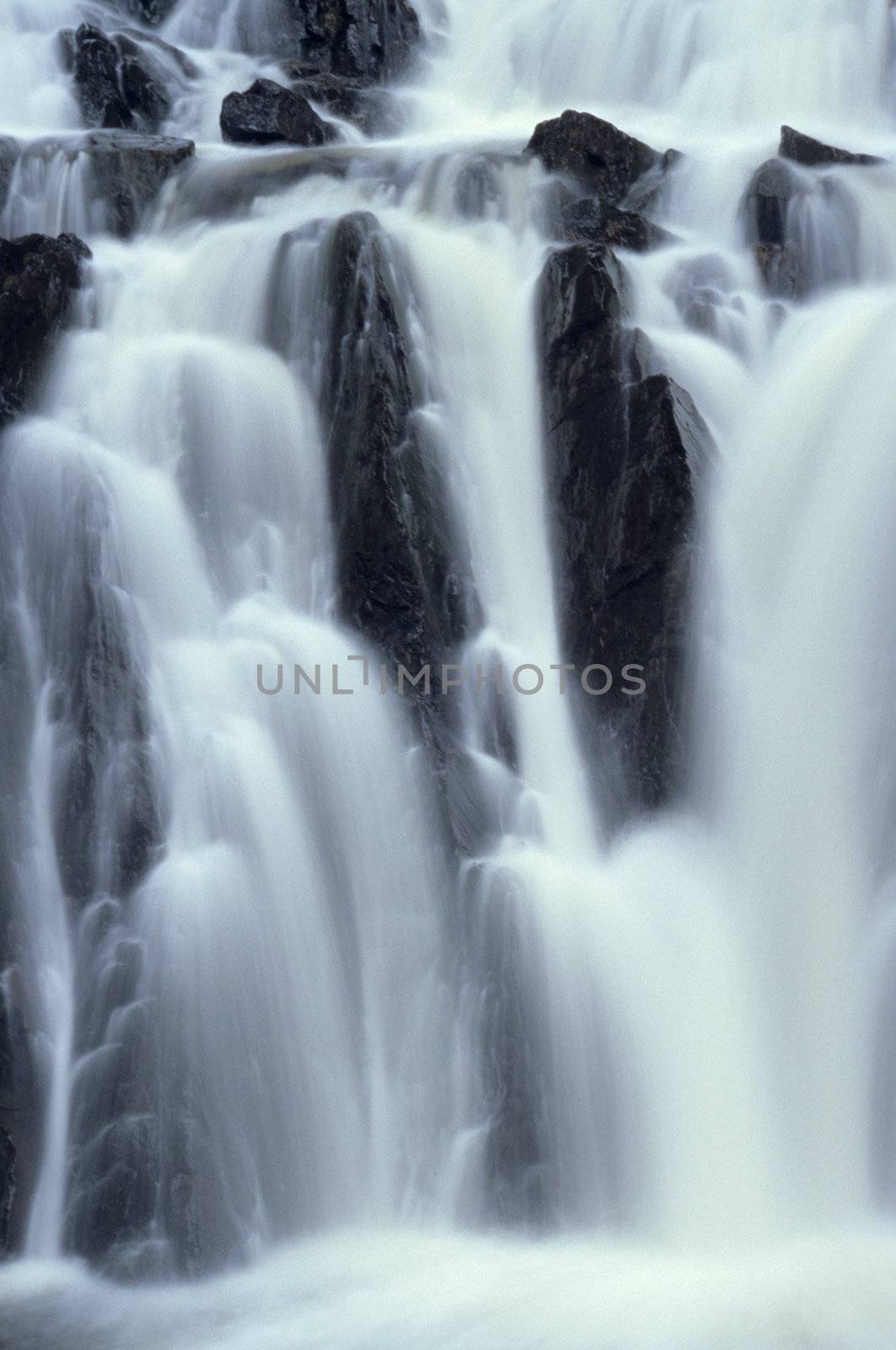 Close up of a rushing waterfall at dusk, Truro, Nova Scotia, Canada