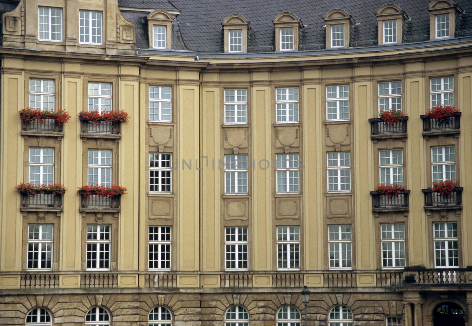 Rows and columns of windows on a Luxembourg building.
