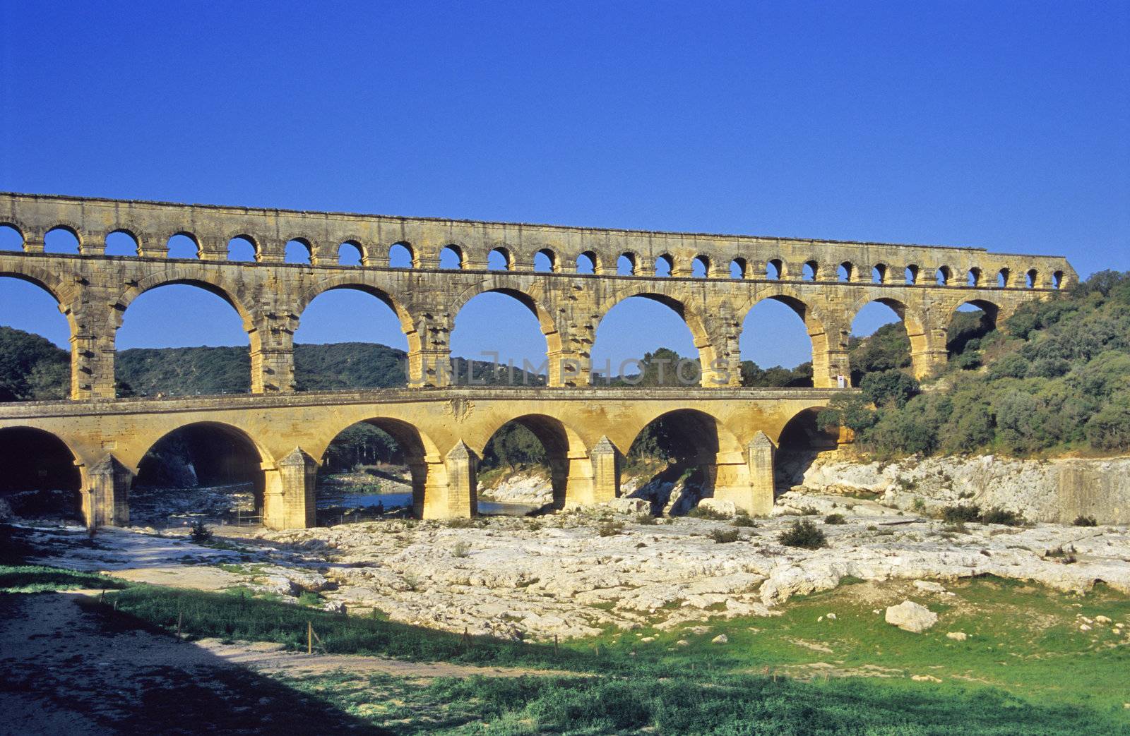 The ancient roman aqueduct Pont du Gard in Provence, France.