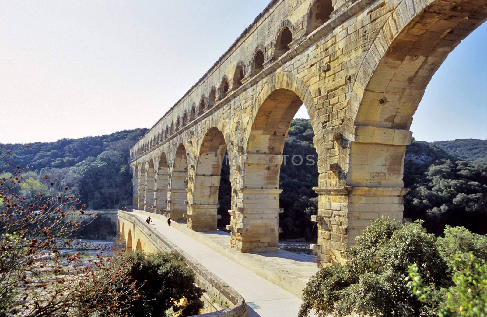 The ancient roman aqueduct, Pont du Gard in Provence, France.