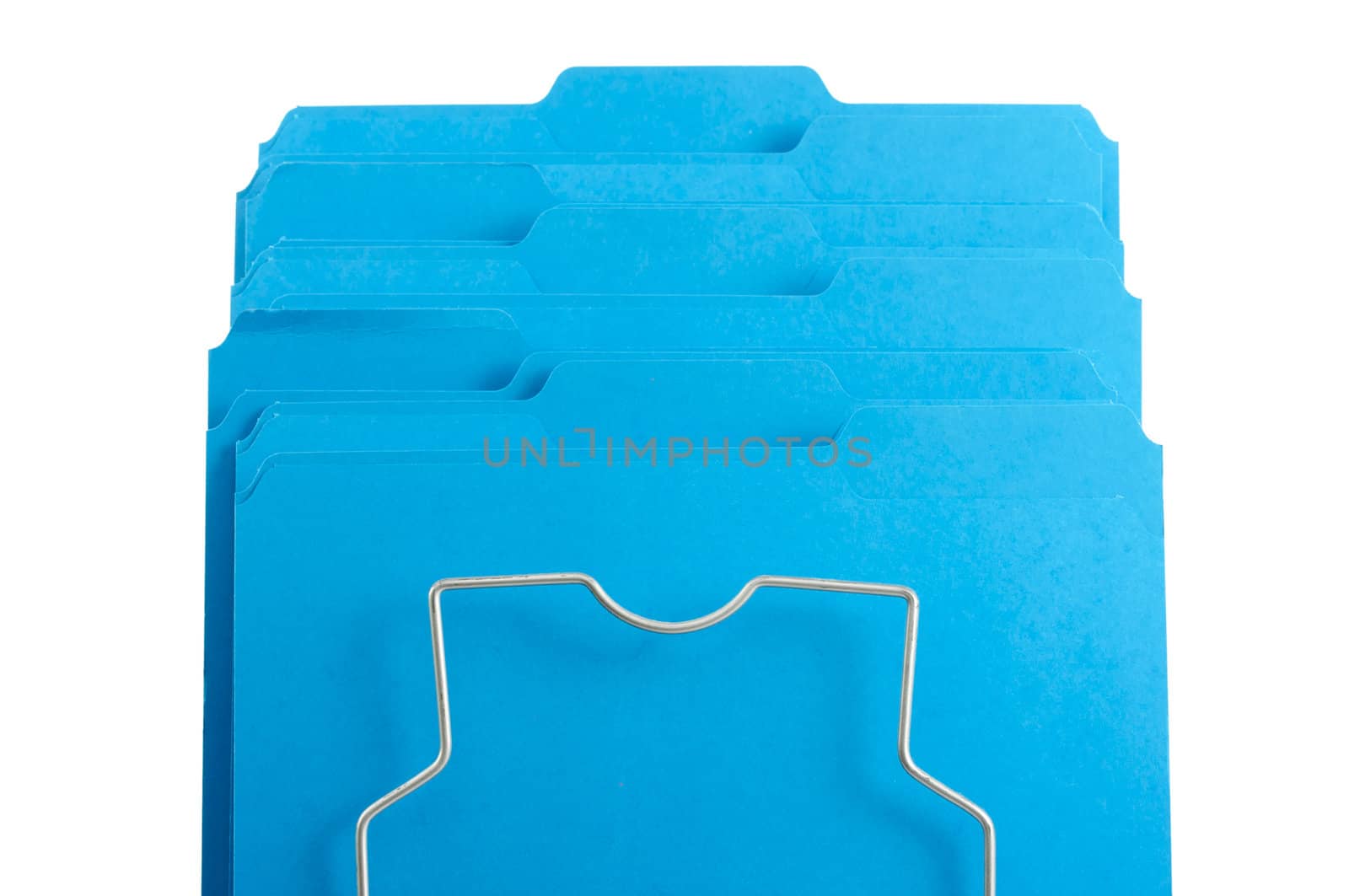 Blue File Folders in Rack Isolated on a White background. Labels ready for your own text.
