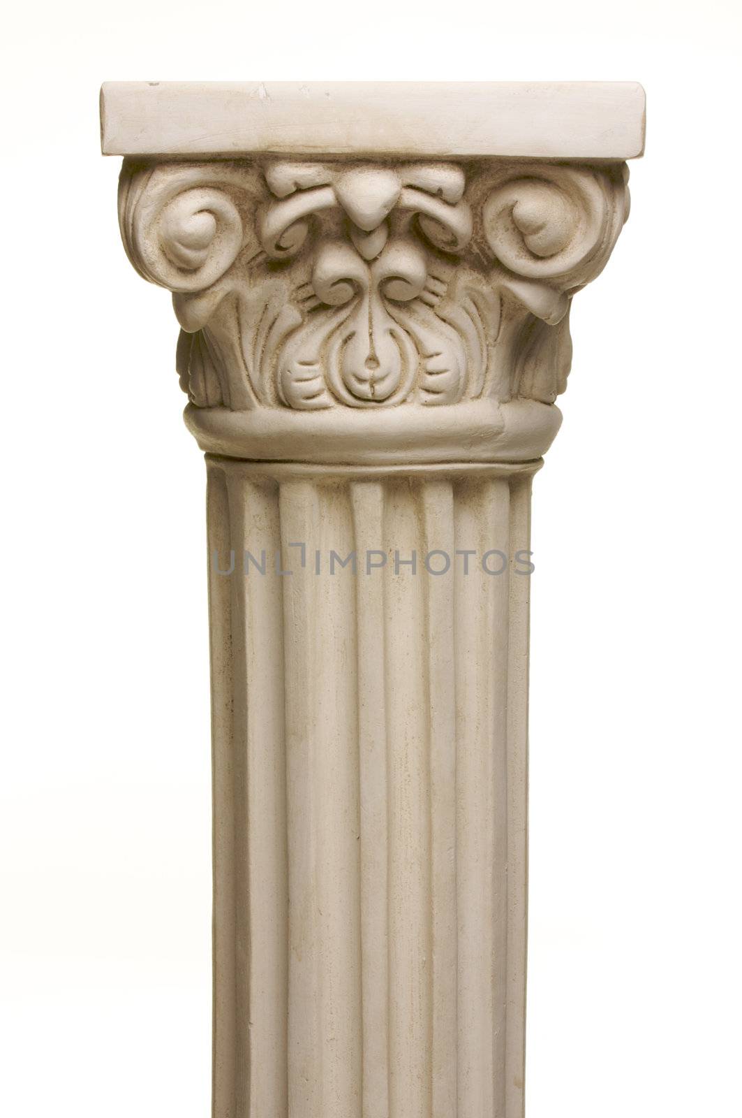 Ancient Column Pillar Replica on a White Gradation Background.