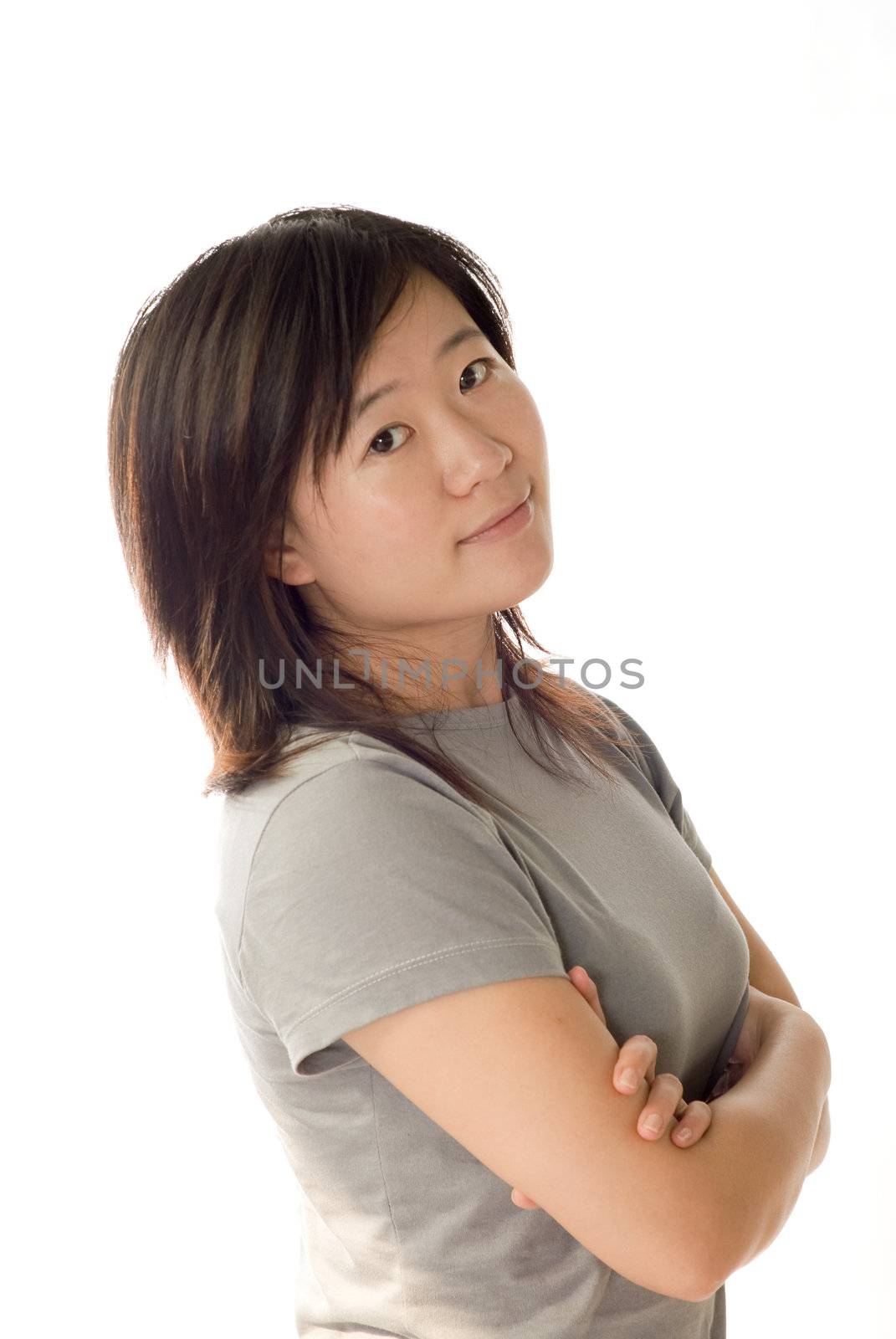 Sport Asian woman portrait on white background.