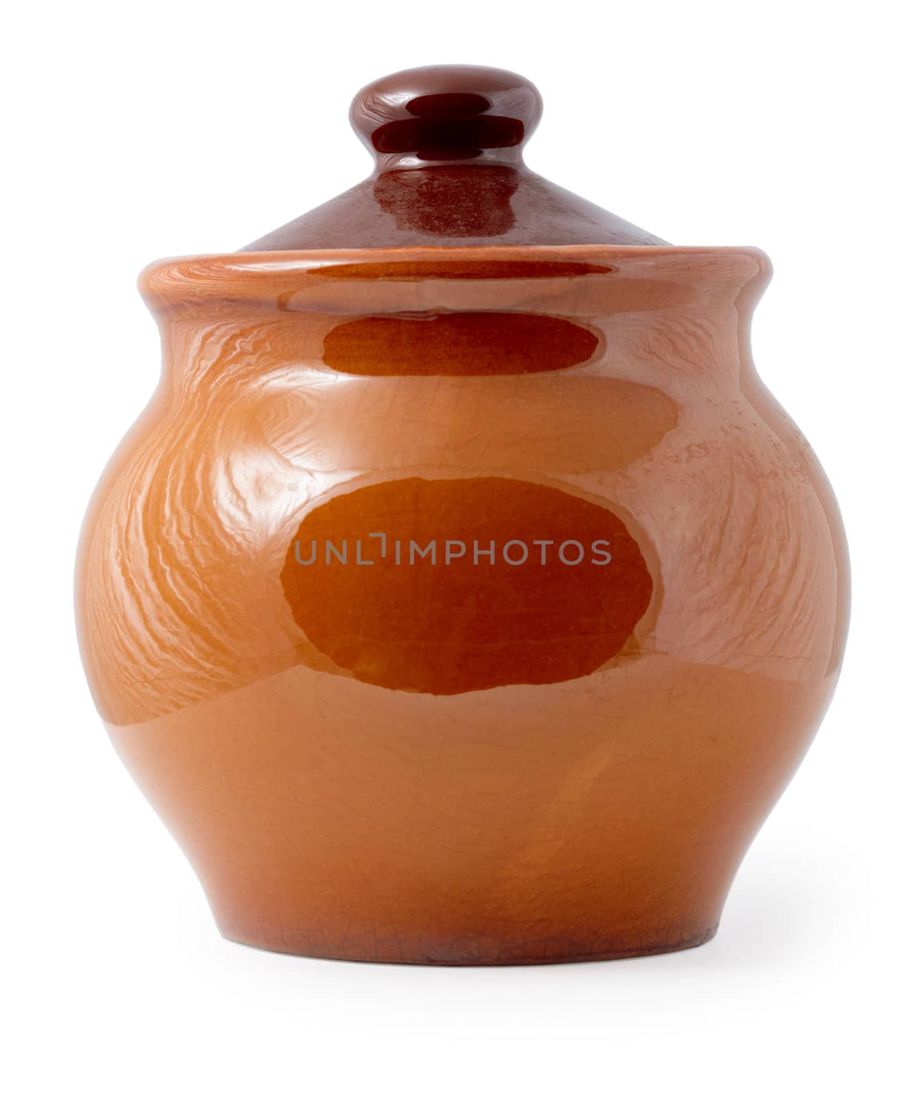 Old ceramic pot is isolated on a white background