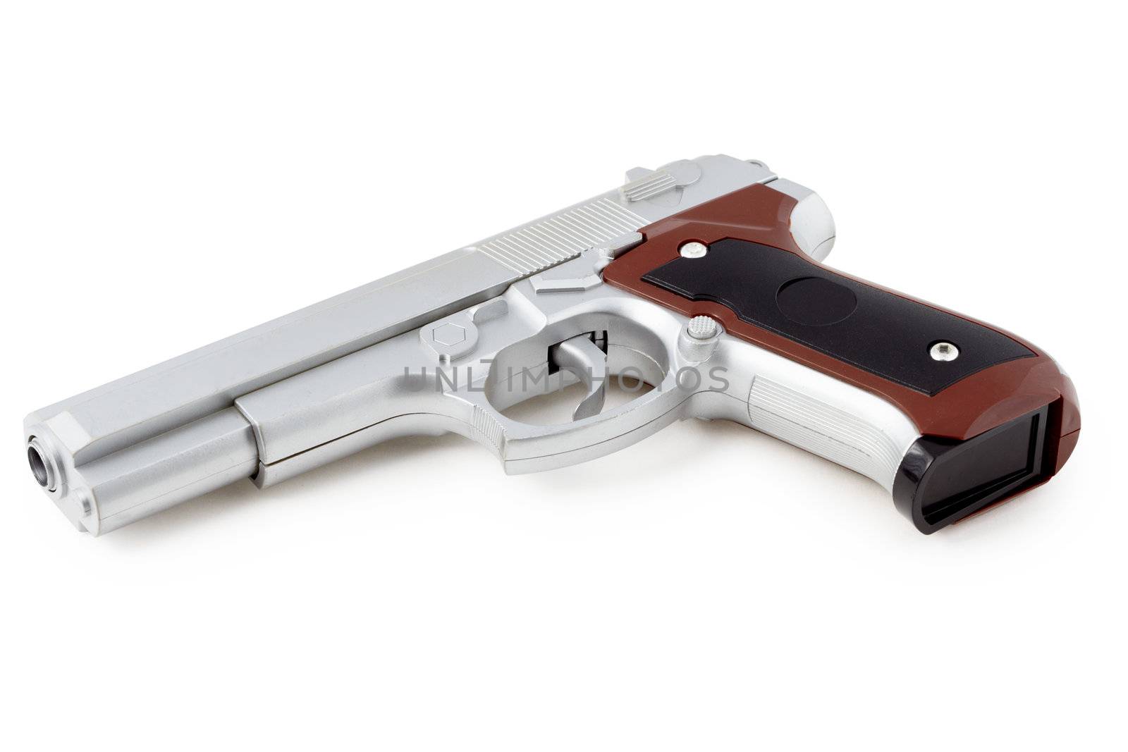 Silver toy gun isolated on white background