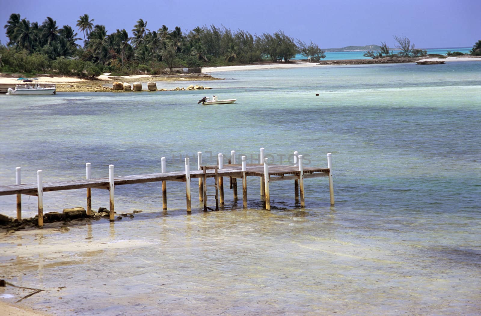 A deserted pier on the Romantic Great Exuma Island, The Bahamas.