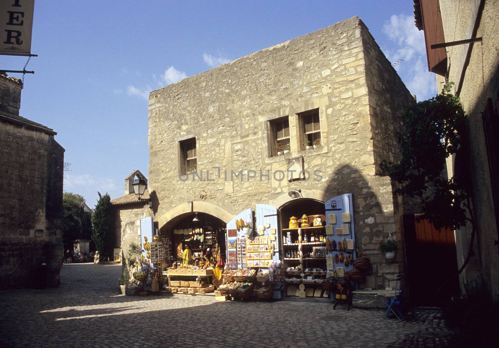 A quaint souvenier shop selling goods from Provence, Les Baux de Provence, France. 