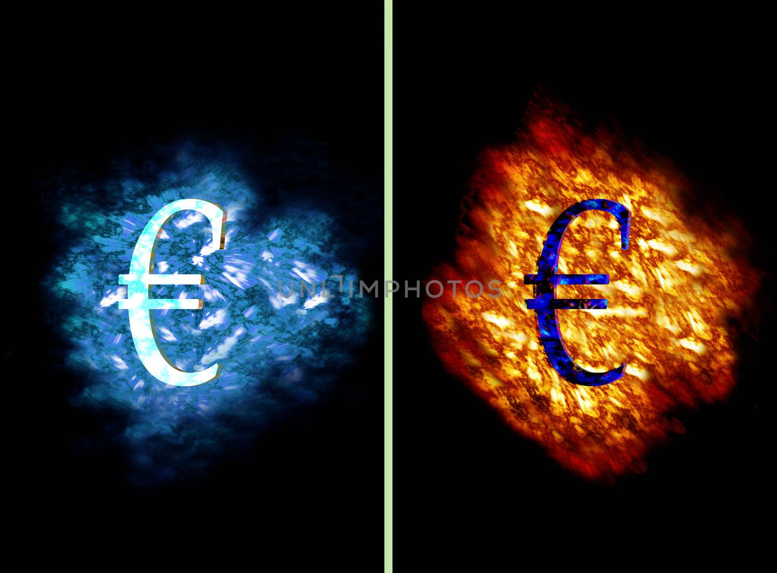 Euro Symbol on flames and ice cloud