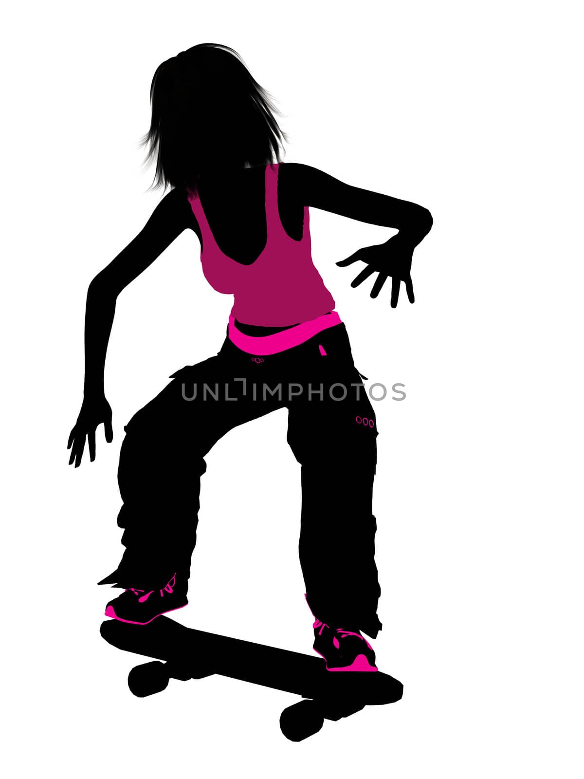 Female skateboarder illustration silhouette on a white background