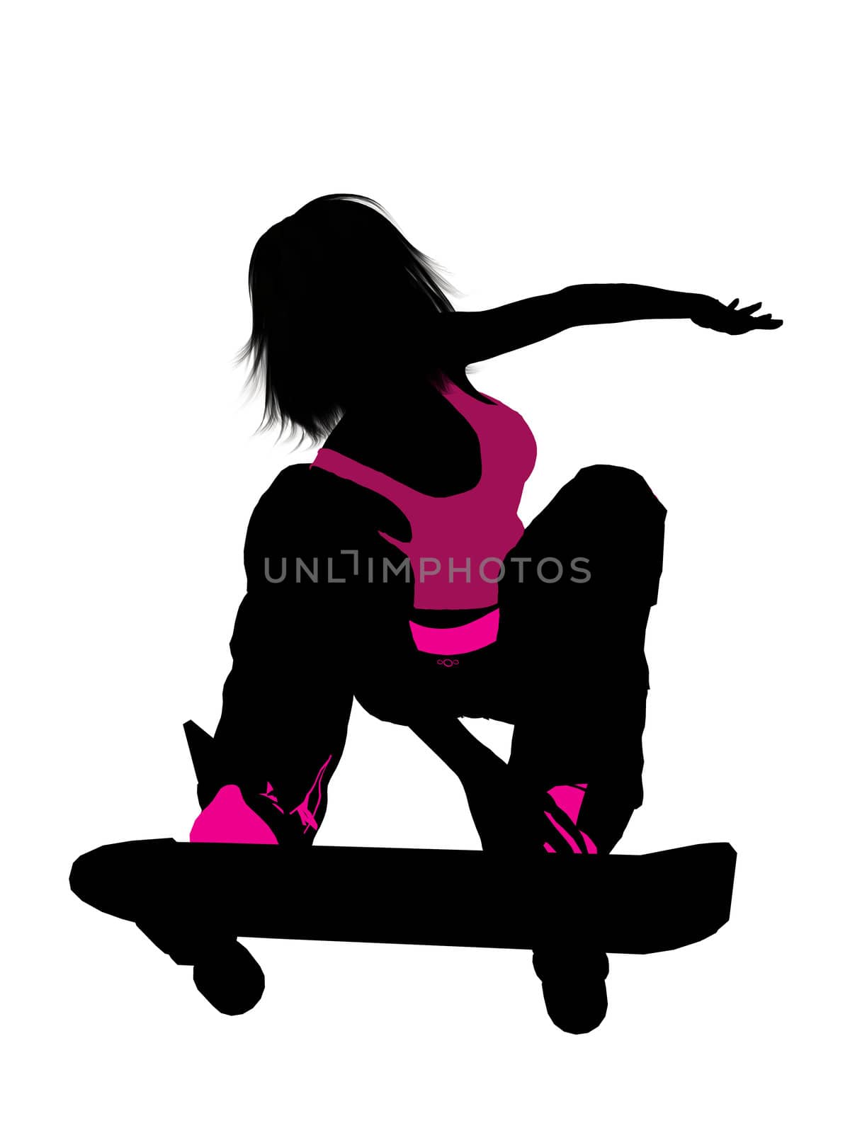 Female skateboarder illustration silhouette on a white background