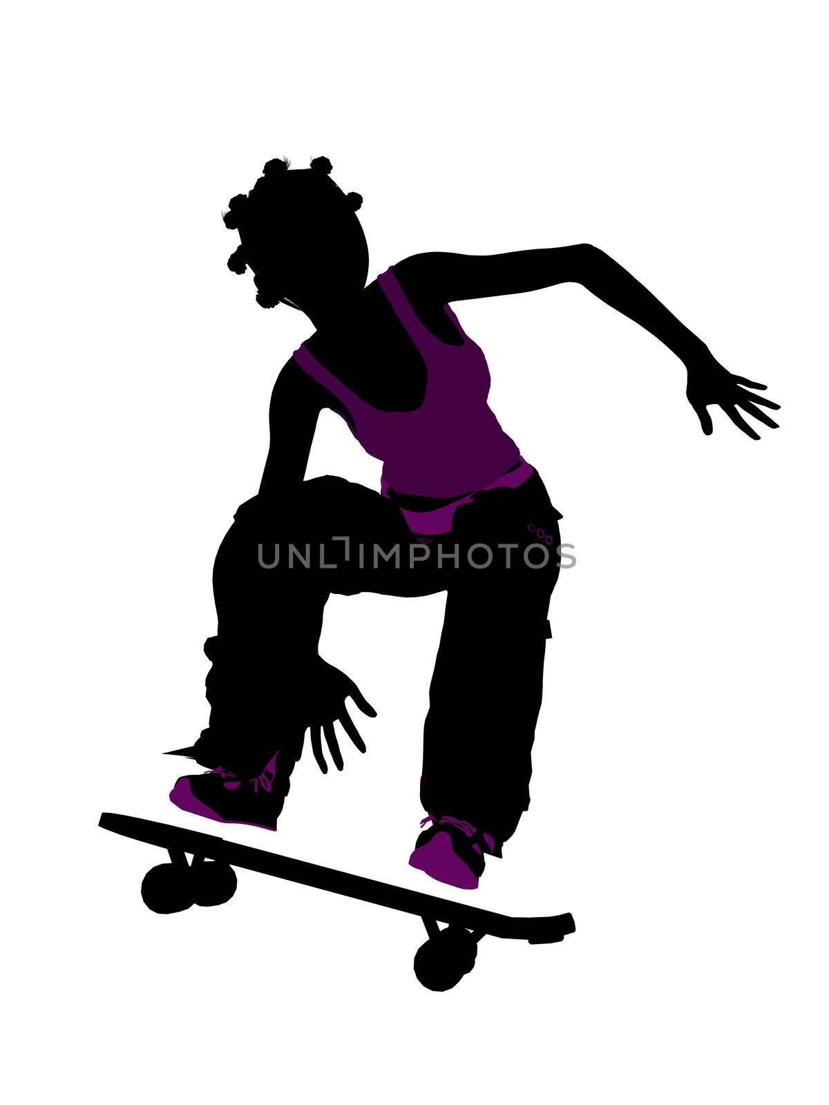Female skateboarder illustration silhouette on a white background