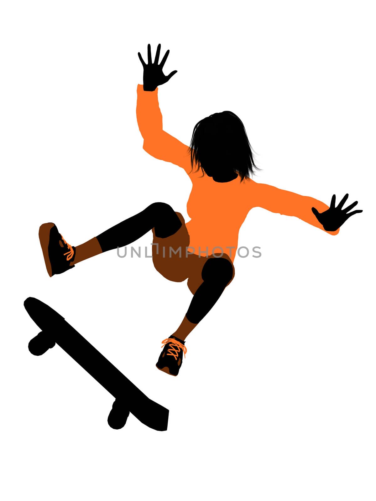Female skateboarder illustration silhouette on a white background