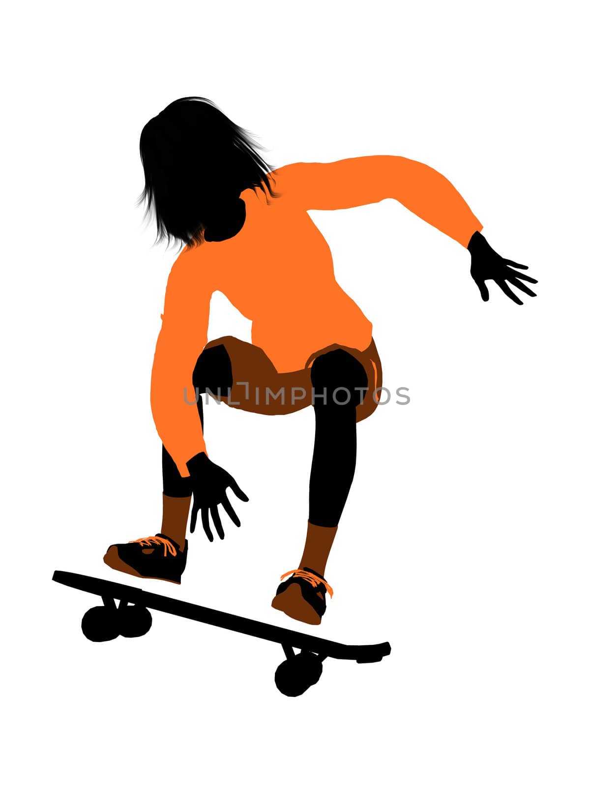 Female skateboarder illustration silhouette on a white background
