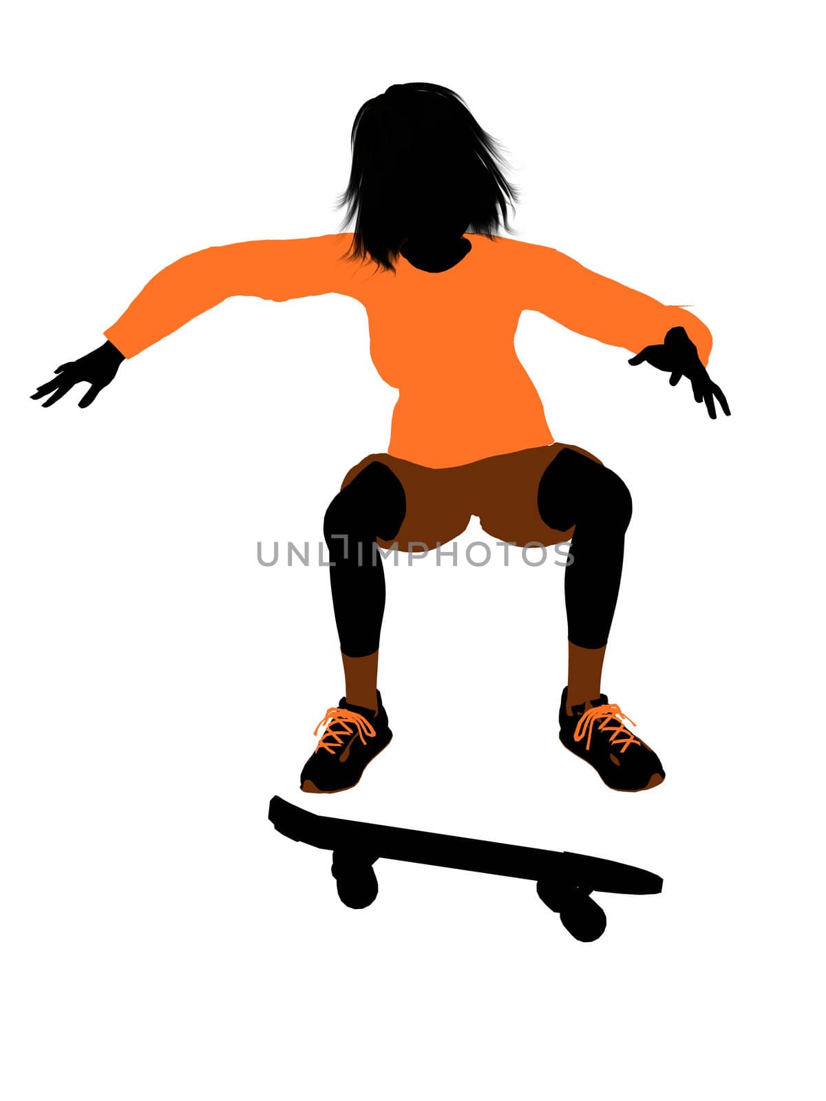 Female skateboarder illustration silhouette on a white background