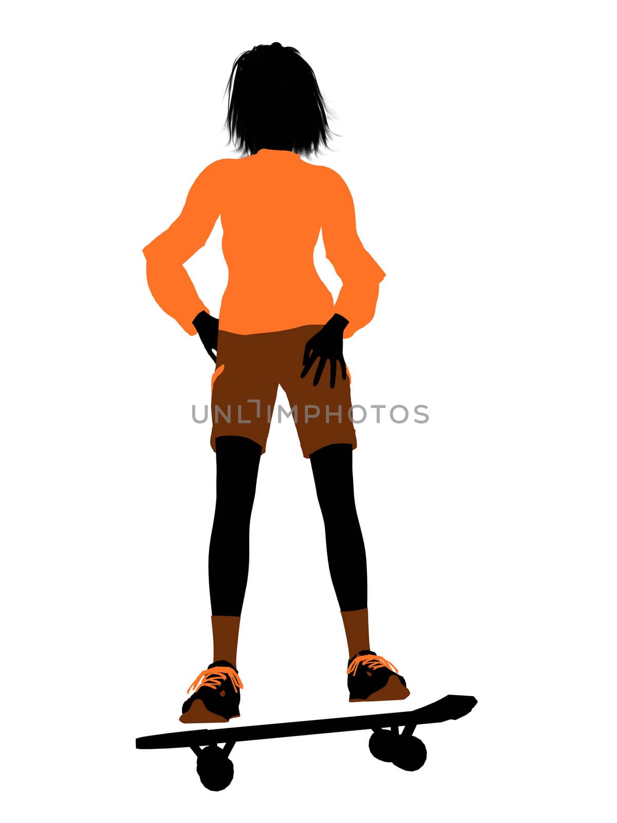 Female skateboarder illustration silhouette on a white background