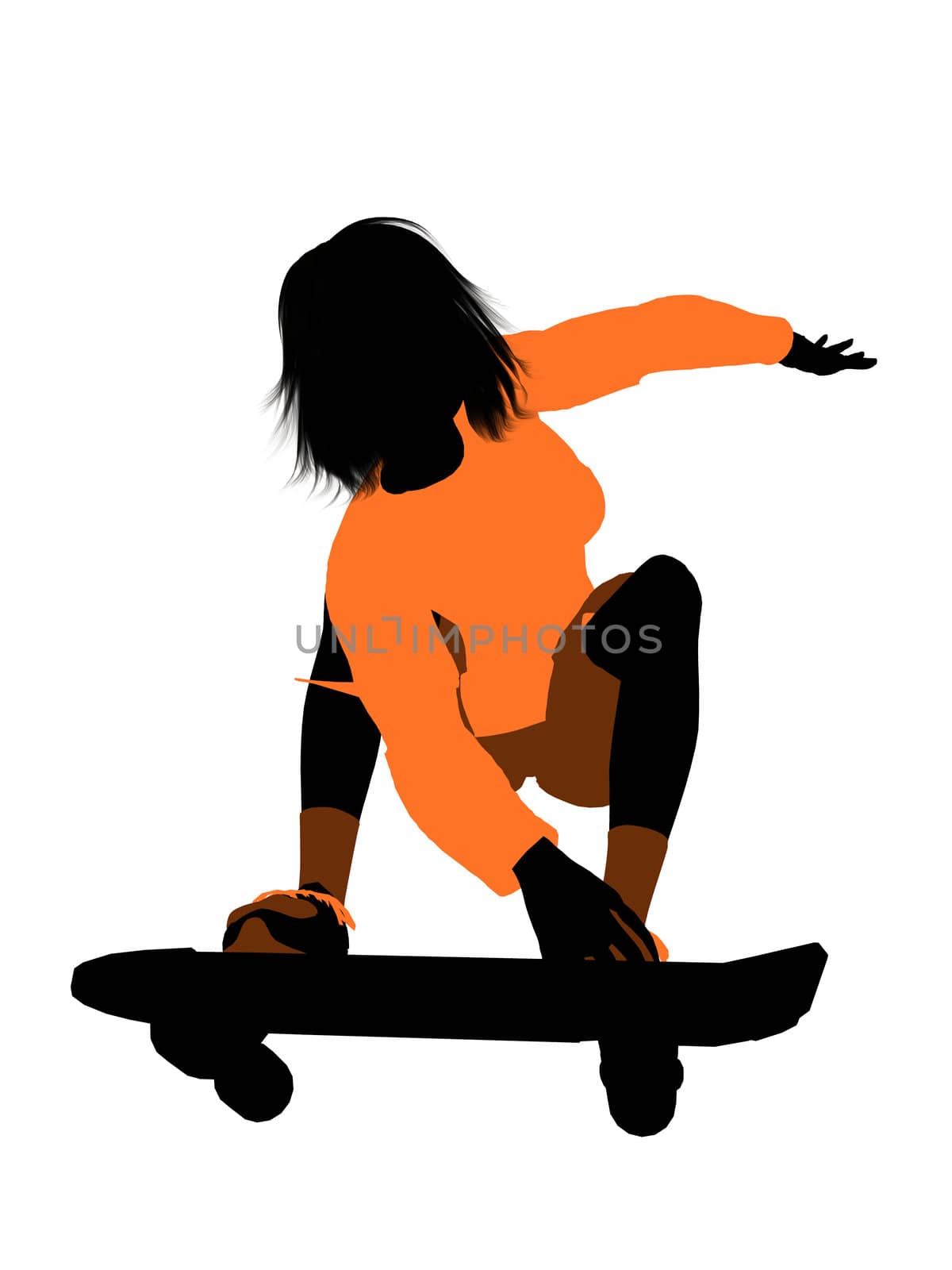 Female skateboarder illustration silhouette on a white background
