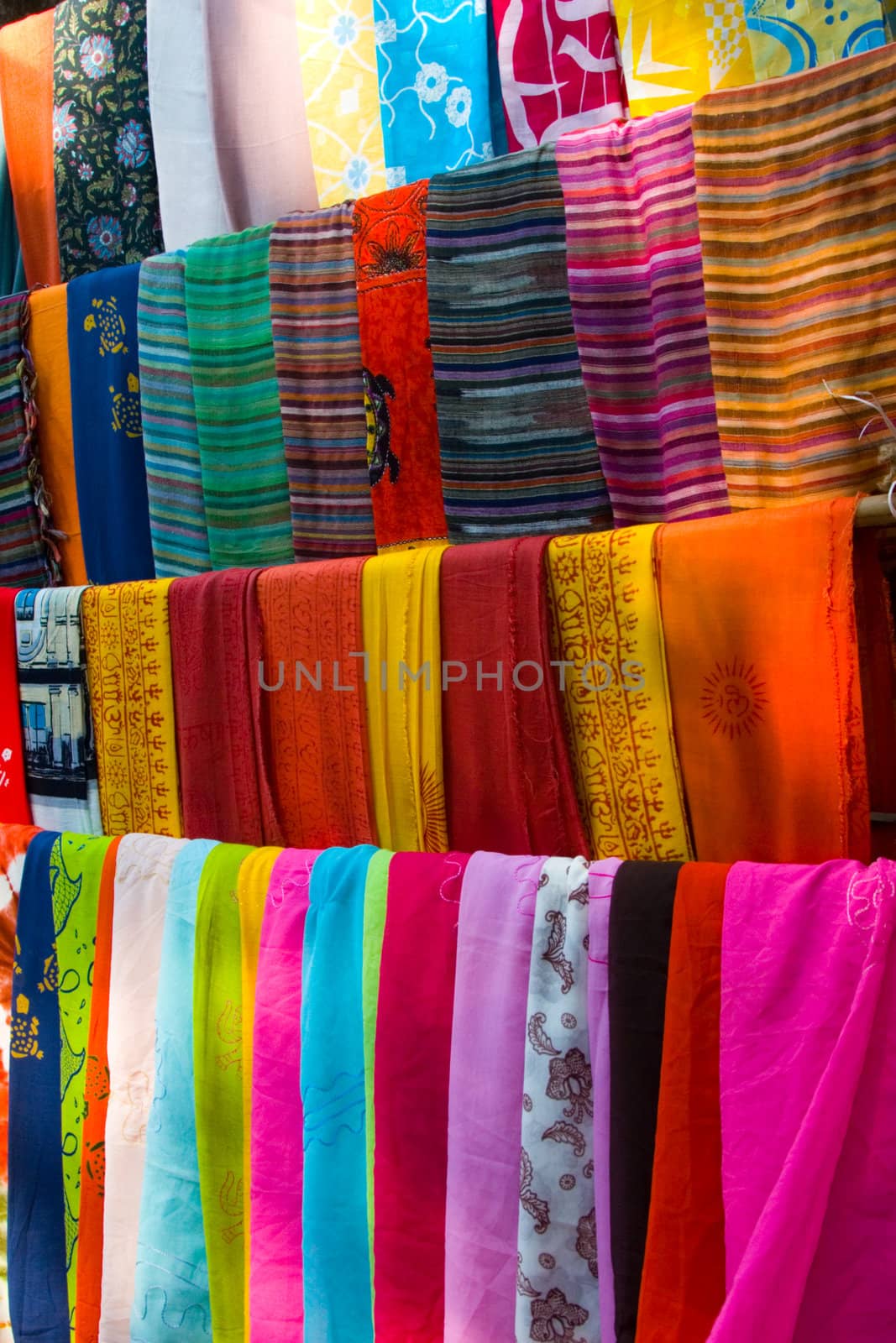 Multi-coloured scarfs on Indian market