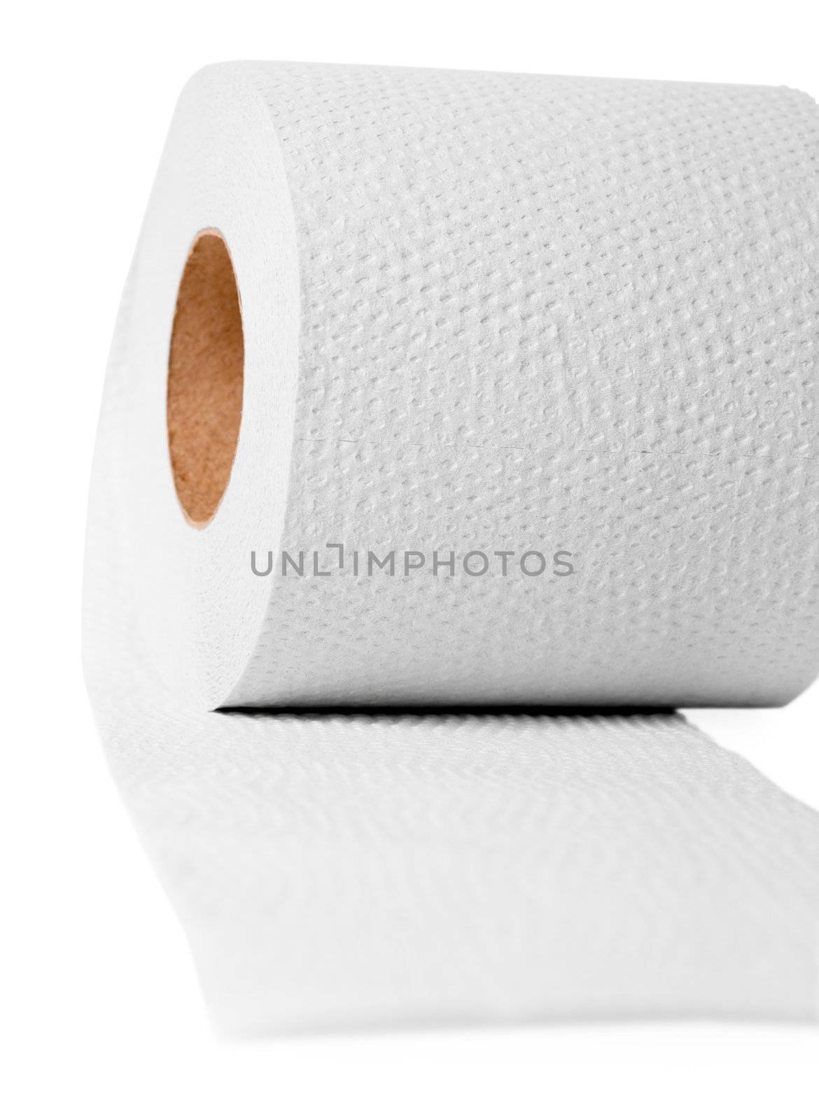 Roll of toilet paper on a white background