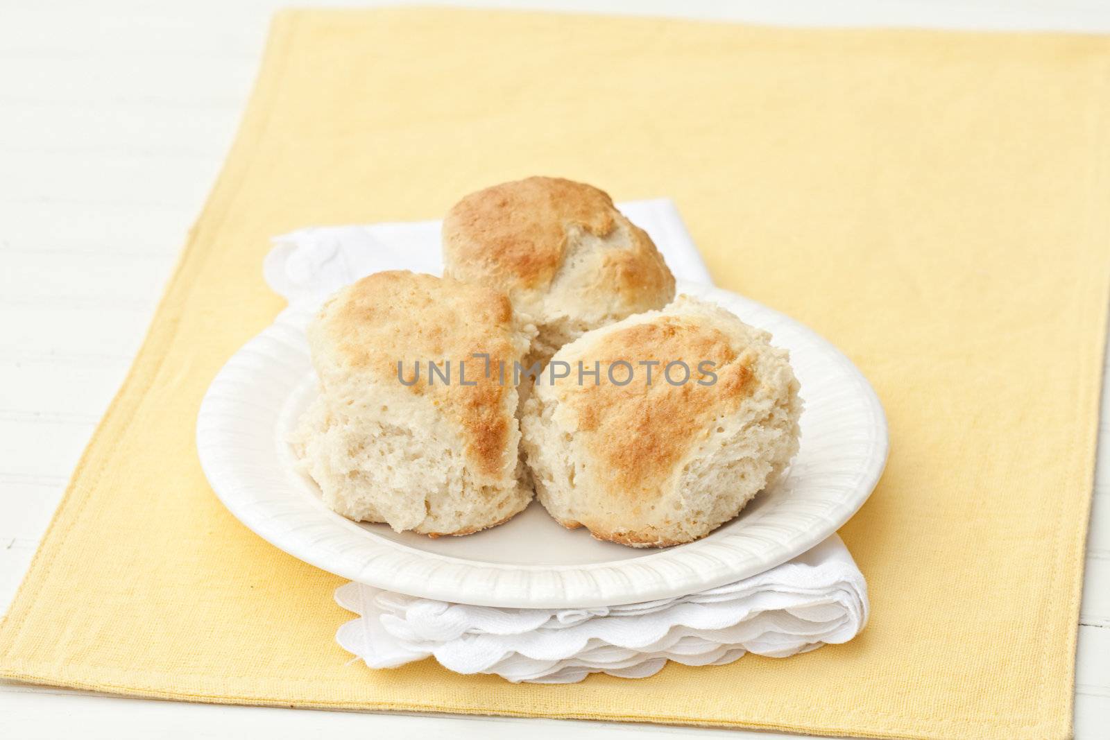 Freshly made from scratch buttermilk biscuits. Shallow DOF. 