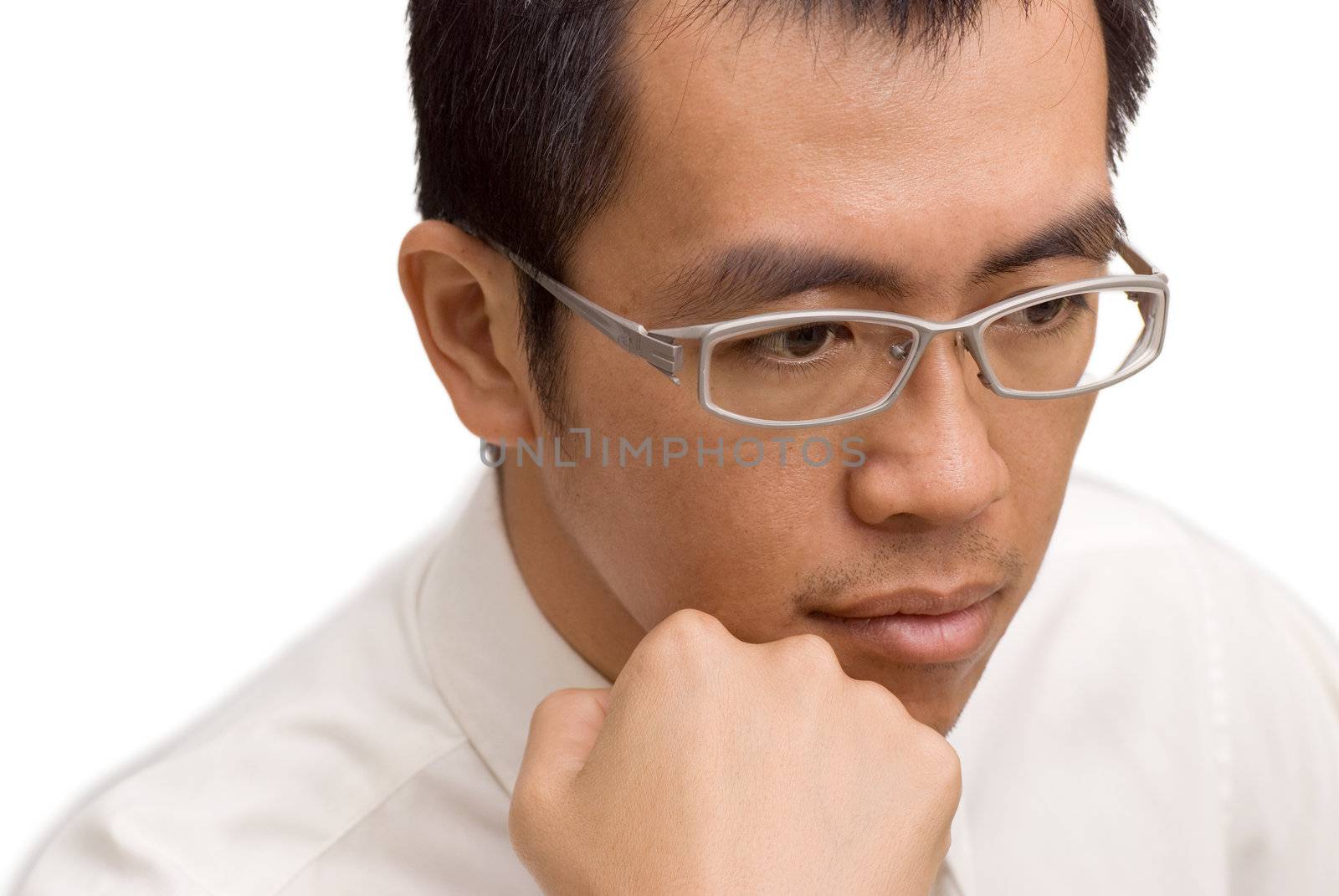 Business man portrait with expression of thinking in Asian.