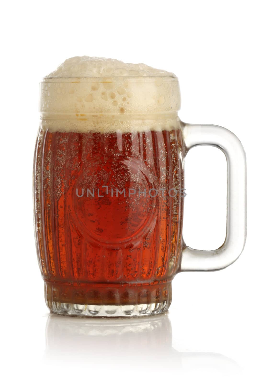 Cold glass of beer over white background