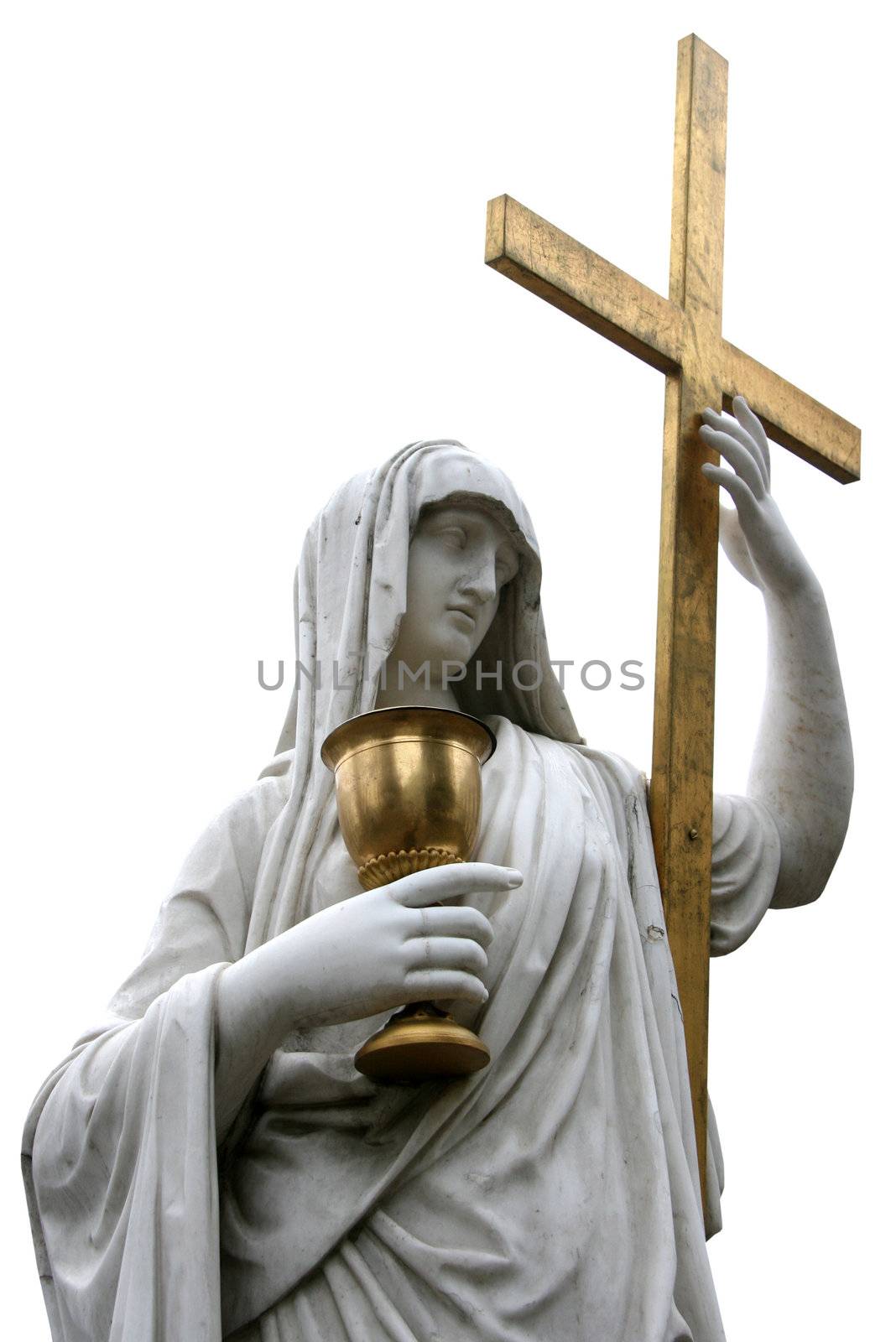 Isolated ancient marble St. Mary with Holy Cross figurine by fotosergio