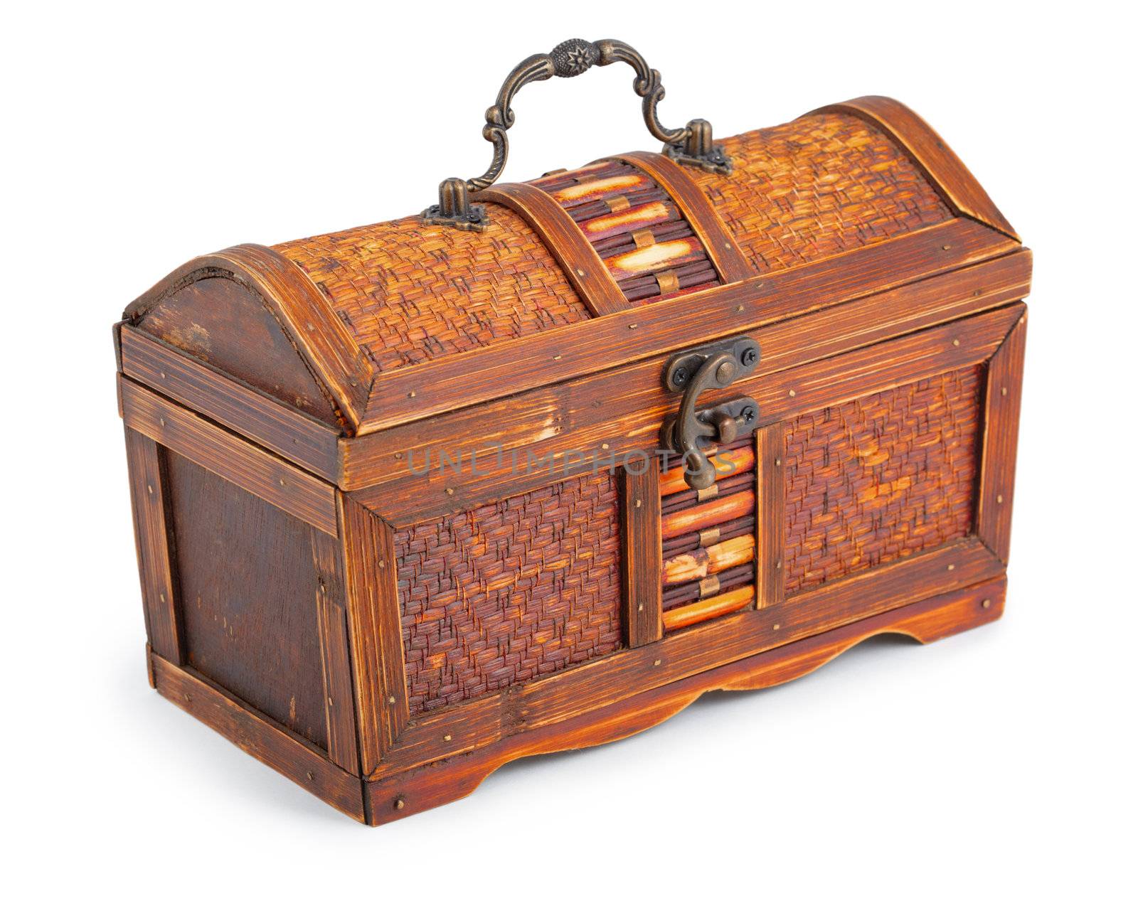 Big old wooden chest isolated on white background