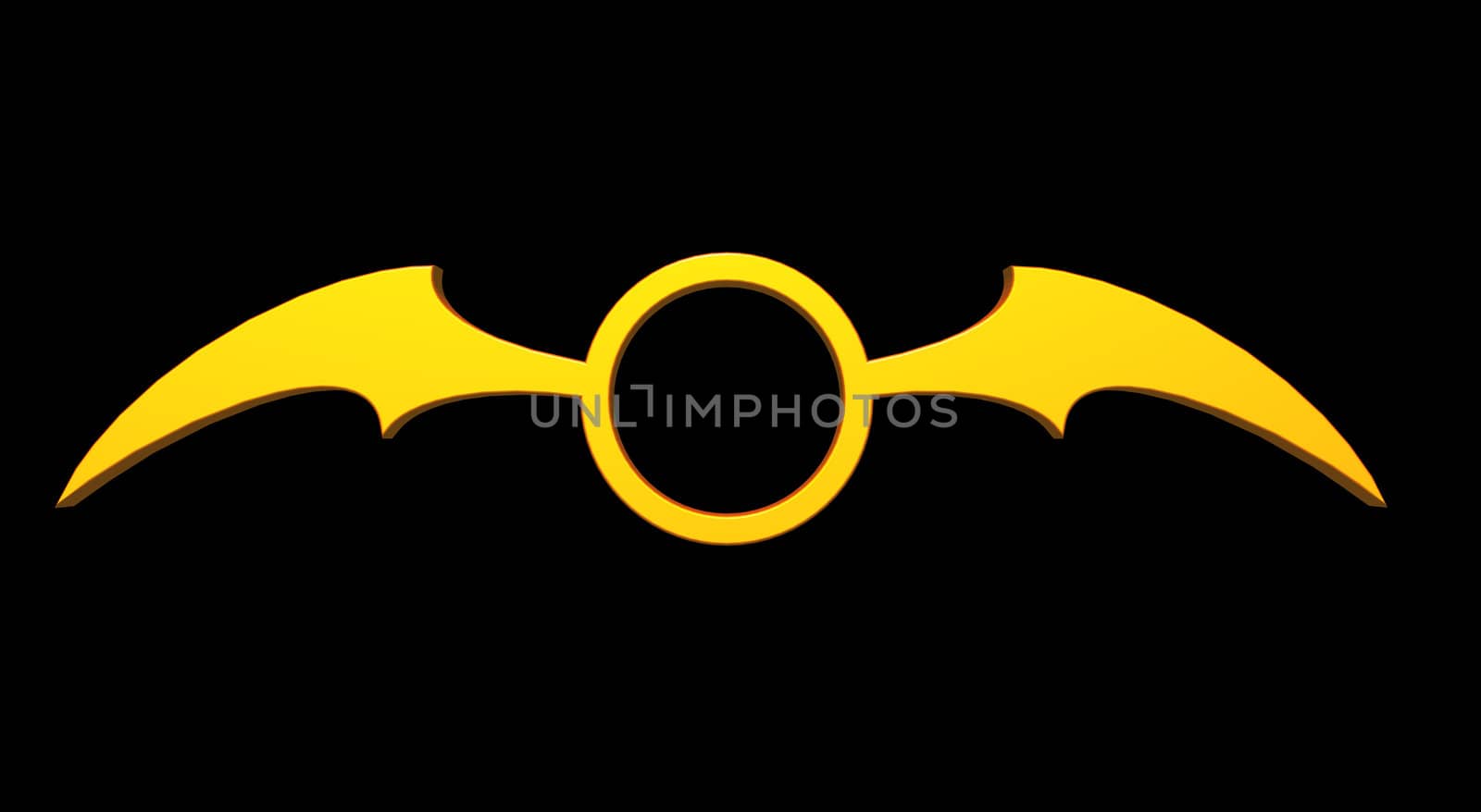 ring with batwings logo on black background - 3d illustration