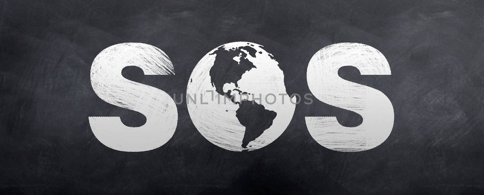 A sketch of an SOS sign using the globe