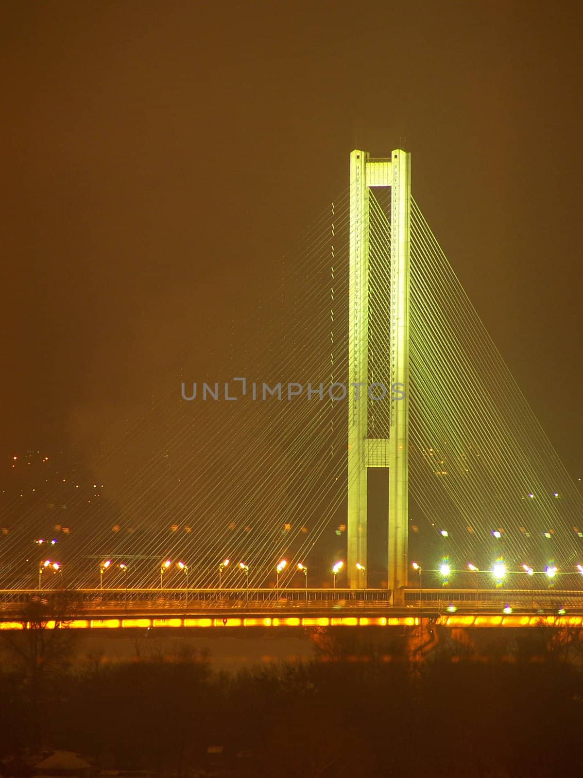 Southern bridge across Dneper. Kyiv. Ukraine. Night.