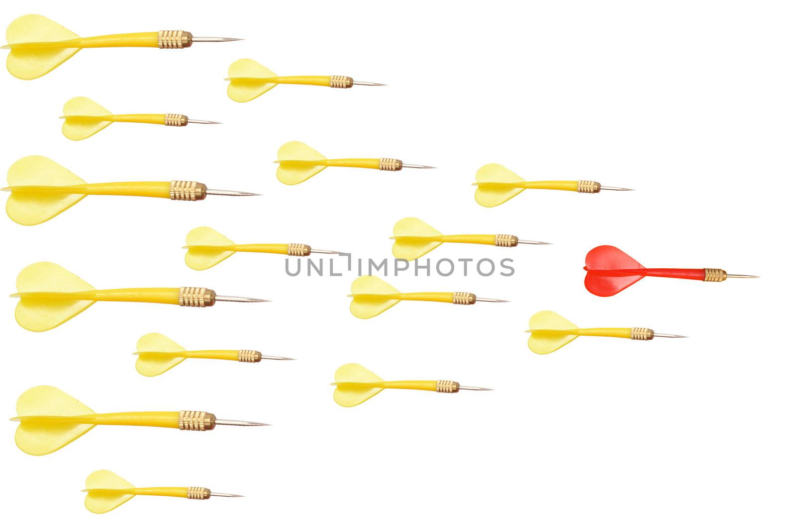  yellow darts on white background