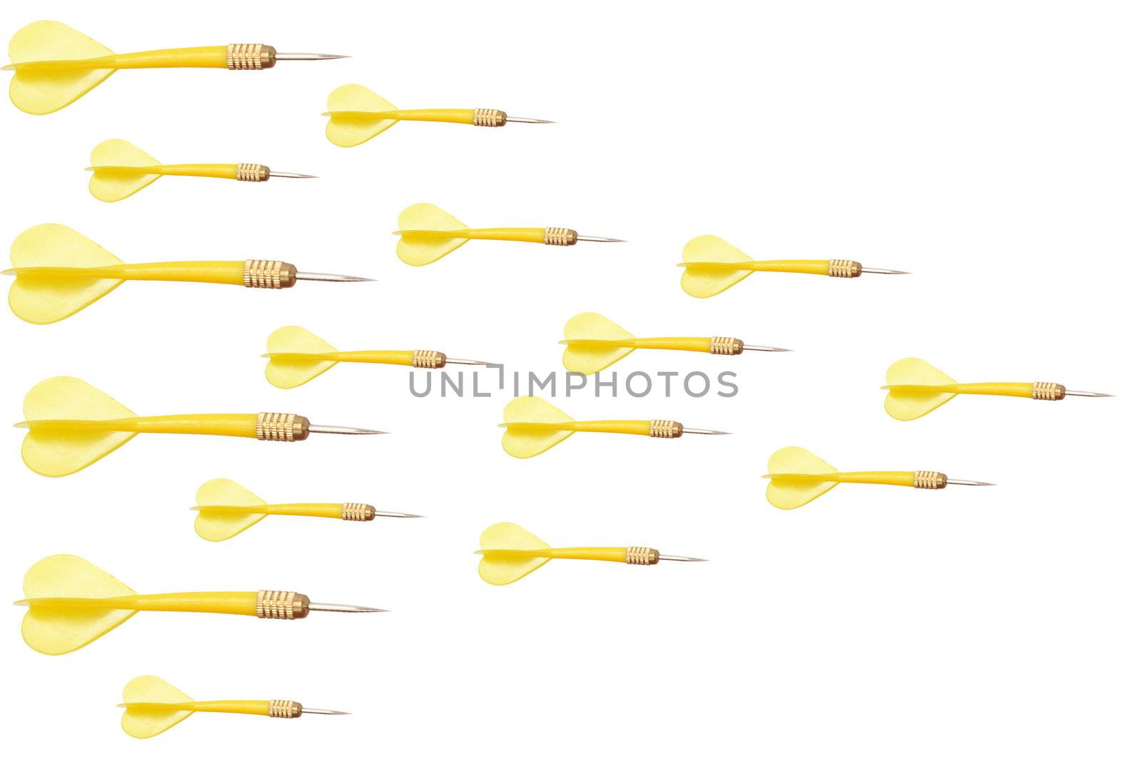  yellow darts on white background